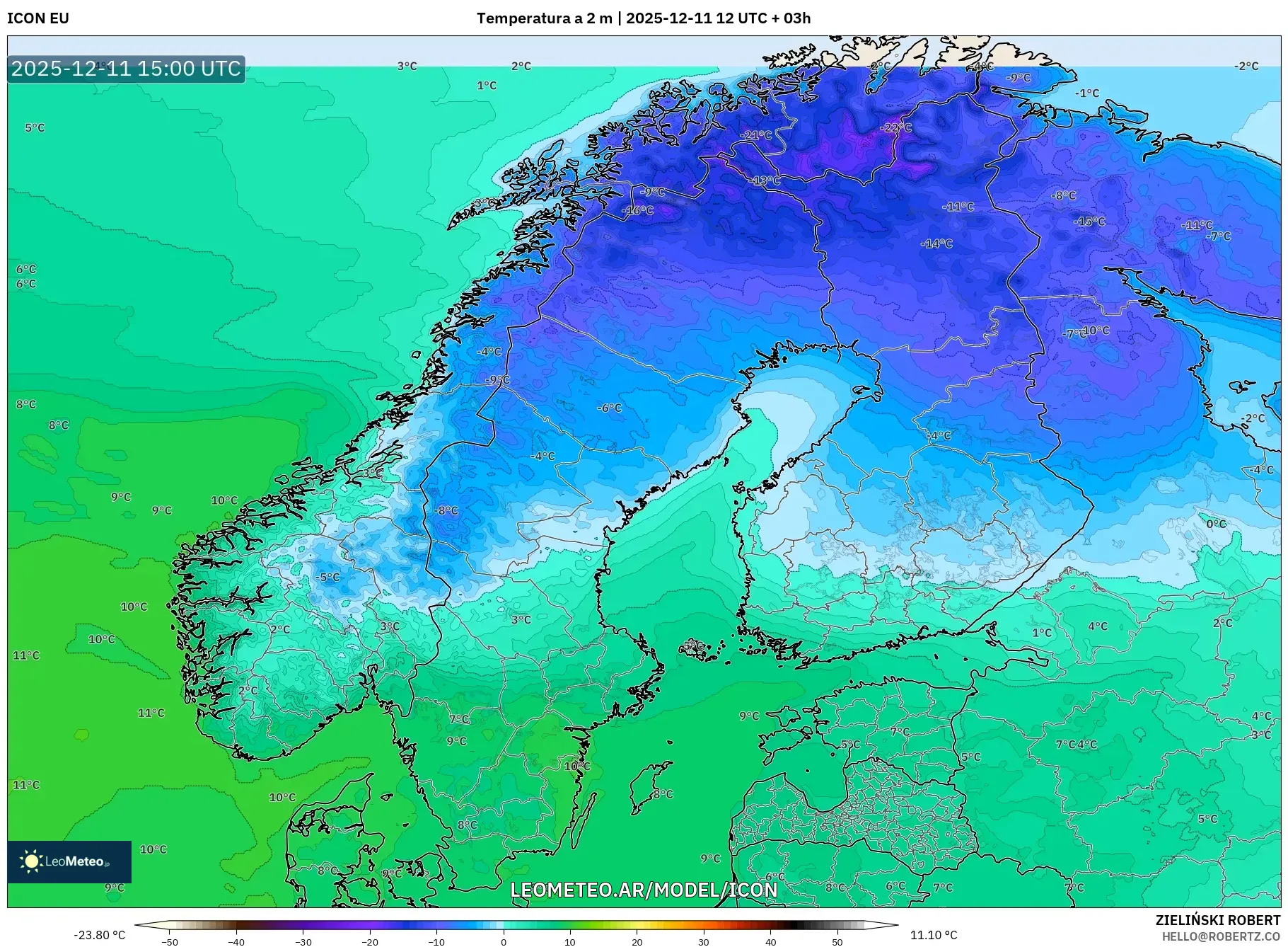 ICON model - Escandinavia, Temperatura a 2 m