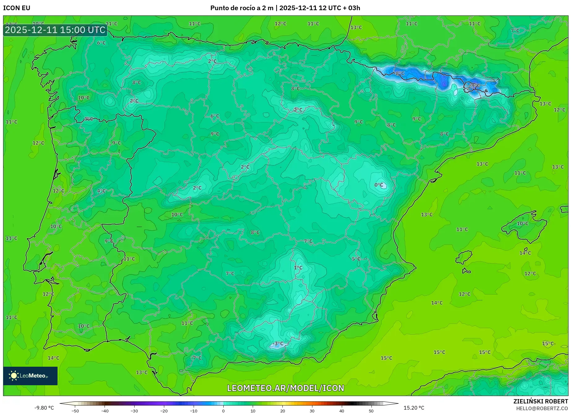 ICON model - España, Punto de rocío a 2 m