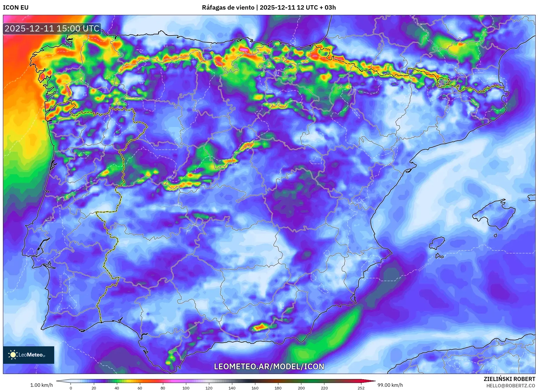 ICON model - España, Ráfagas de viento