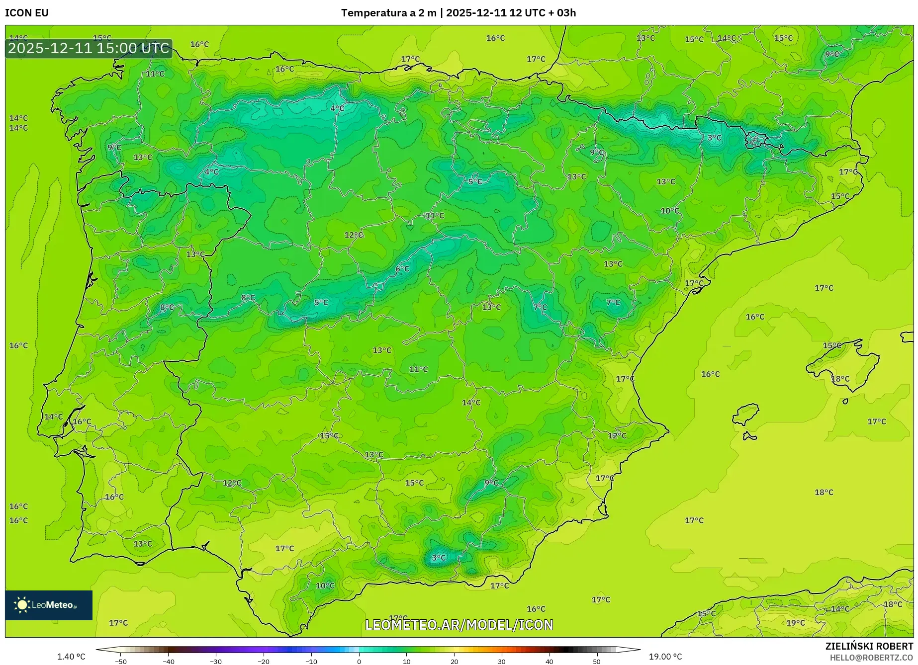 ICON model - España, Temperatura a 2 m