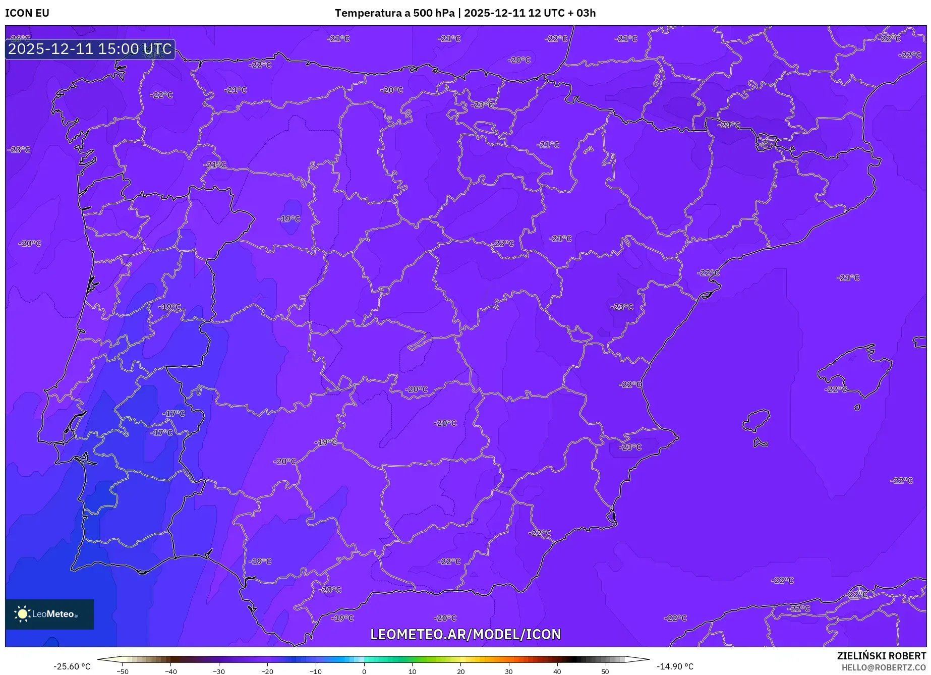 ICON model - España, Temperatura a 500 hPa