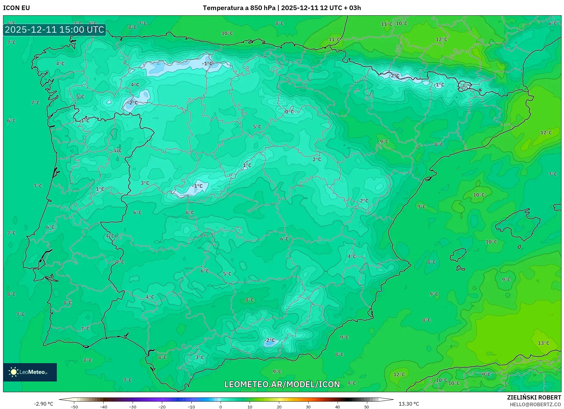 ICON model - España, Temperatura a 850 hPa