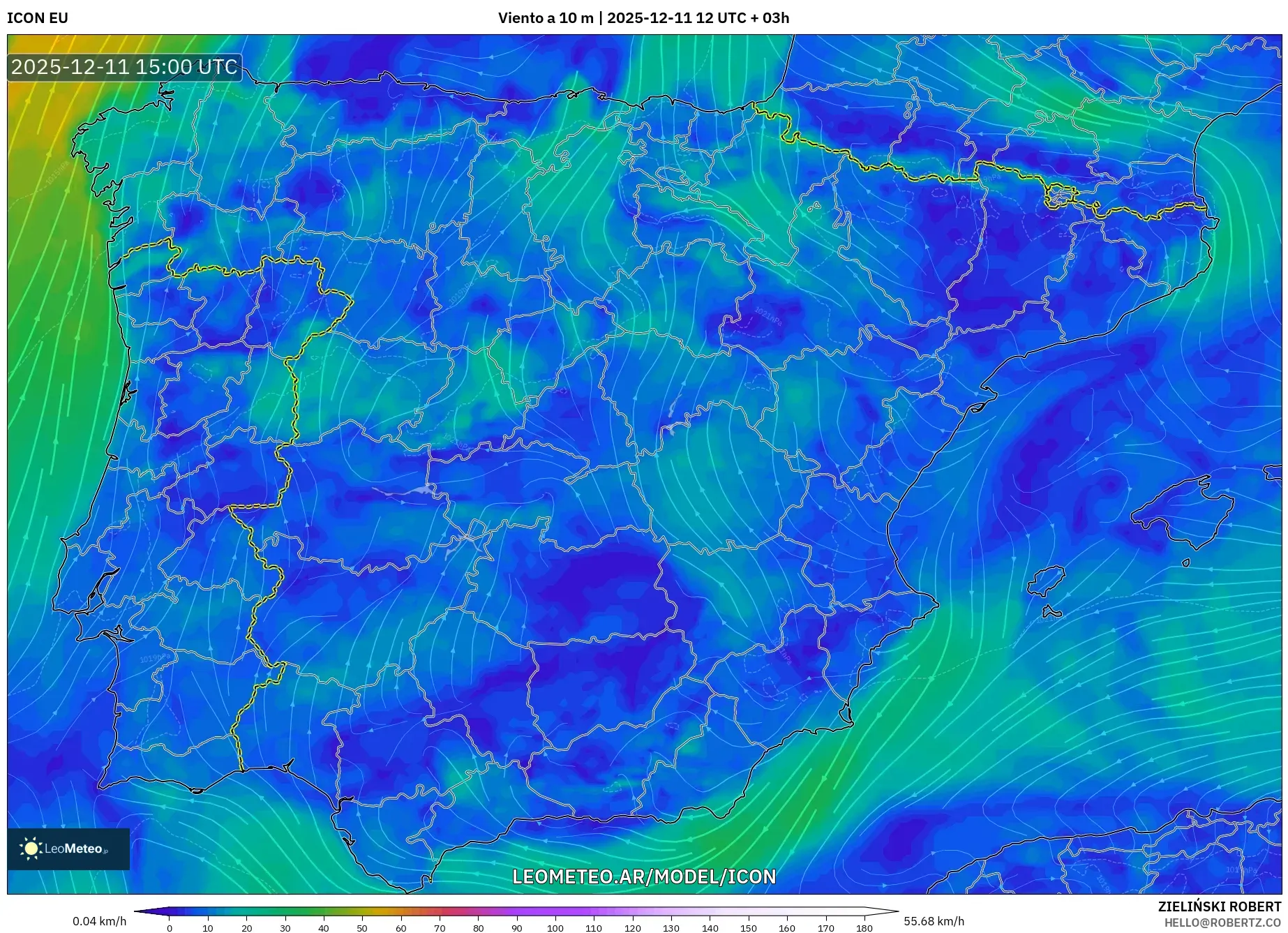 ICON model - España, Viento a 10 m