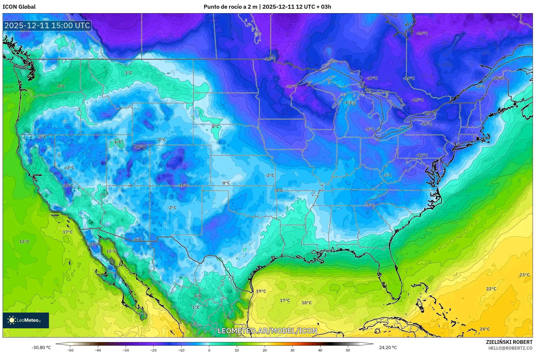 ICON model - Estados Unidos, Punto de rocío a 2 m