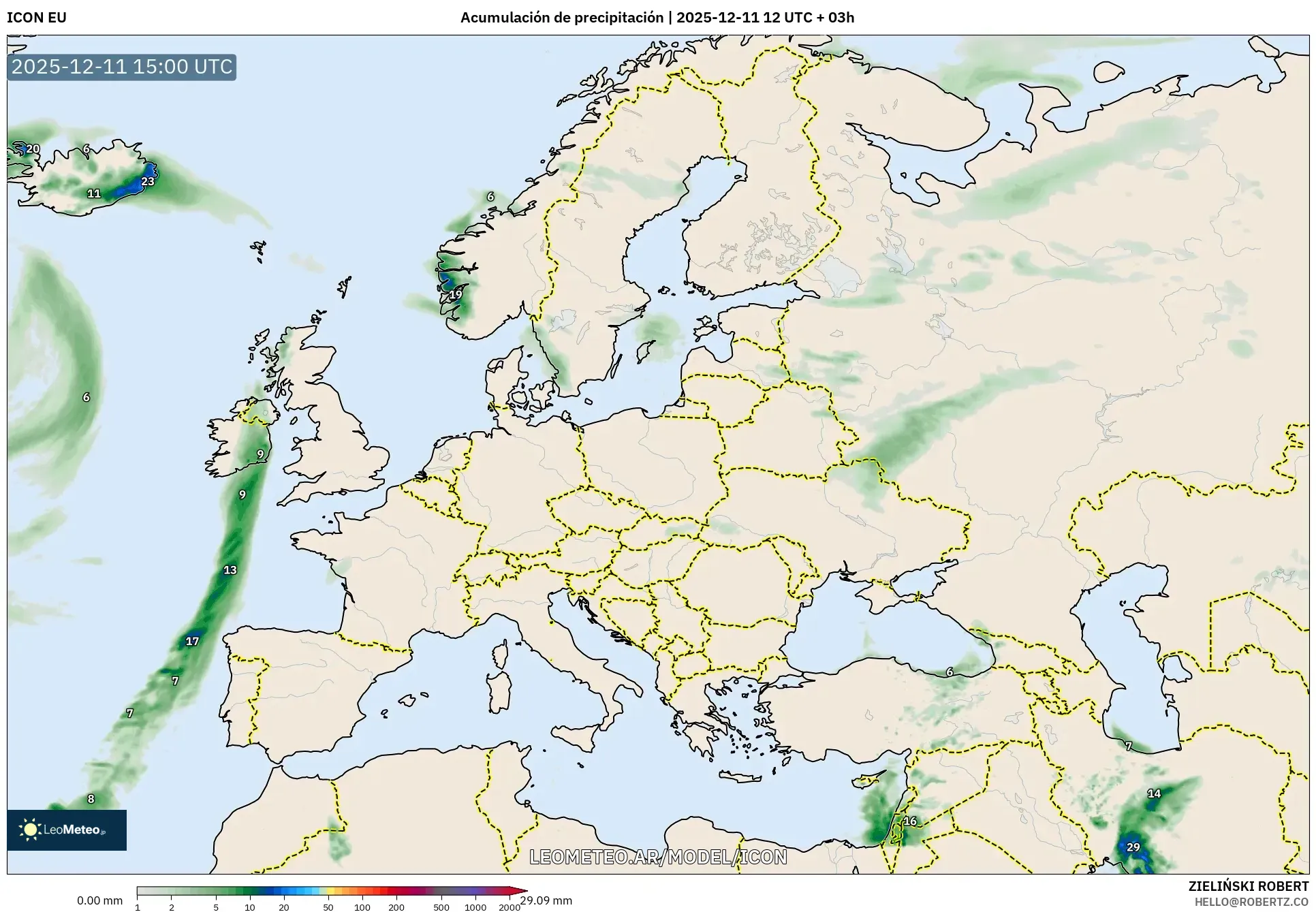 ICON model - Europa, Acumulación de precipitación