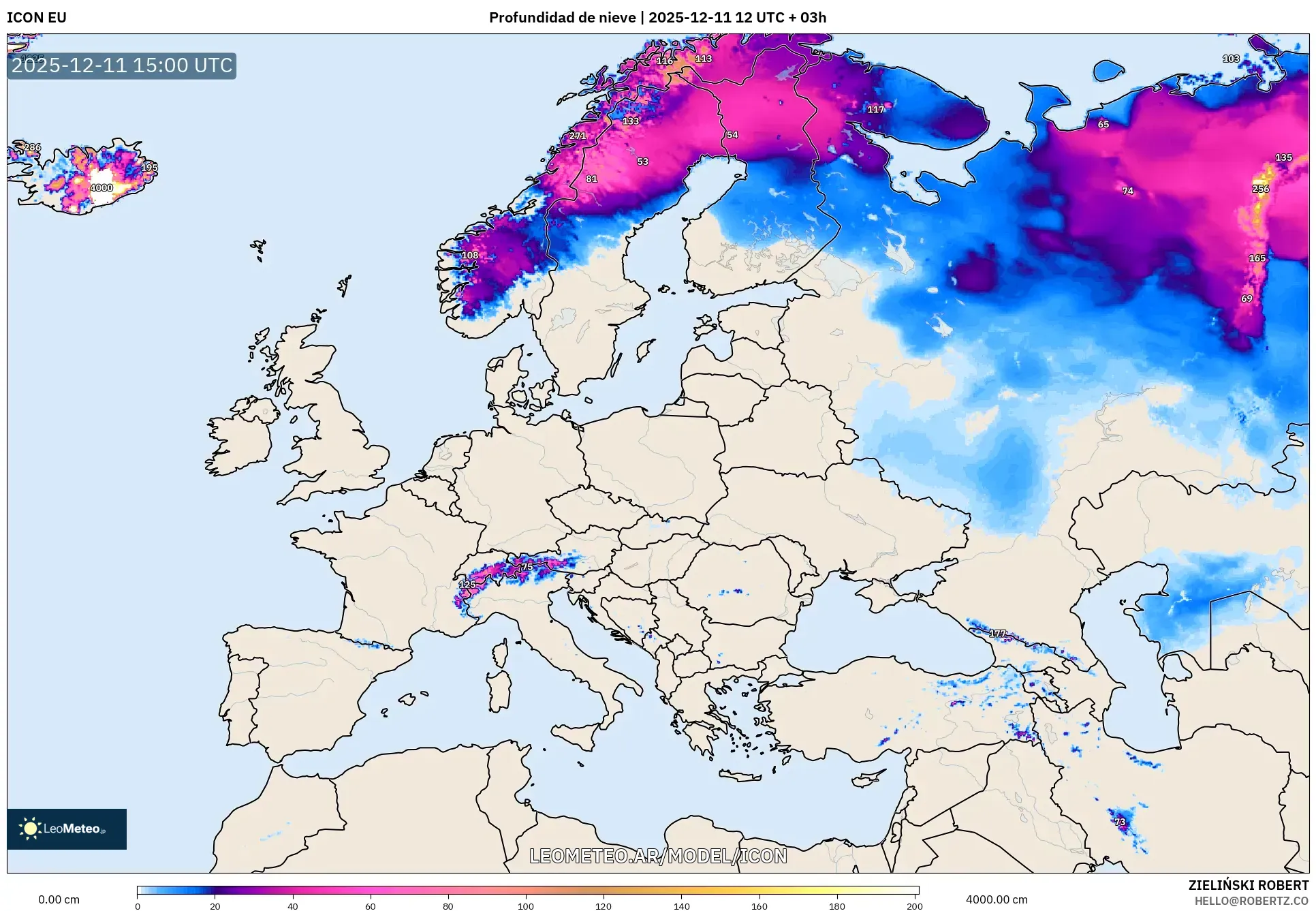 ICON model - Europa, Profundidad de nieve