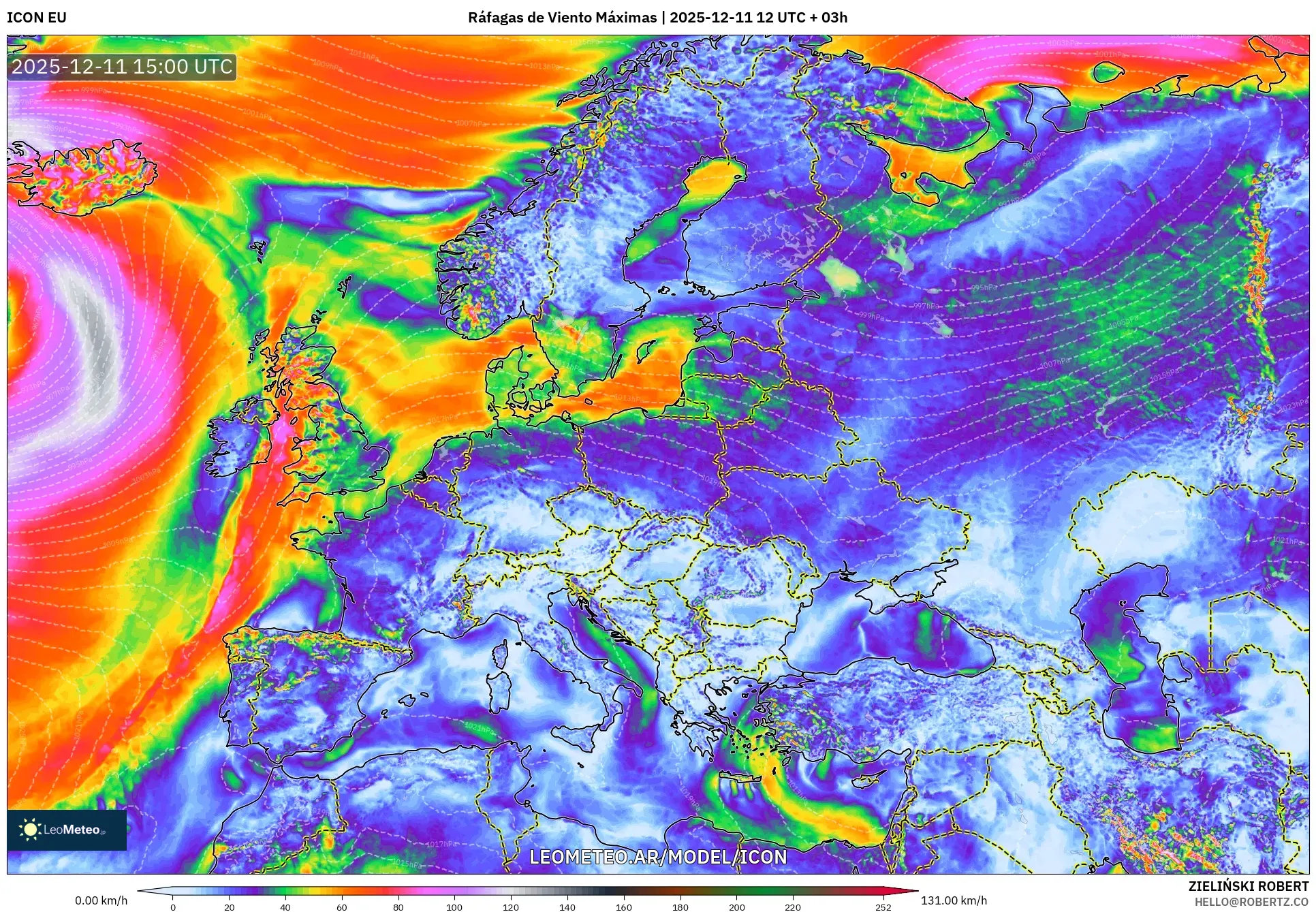 ICON model - Europa, Ráfagas de Viento Máximas