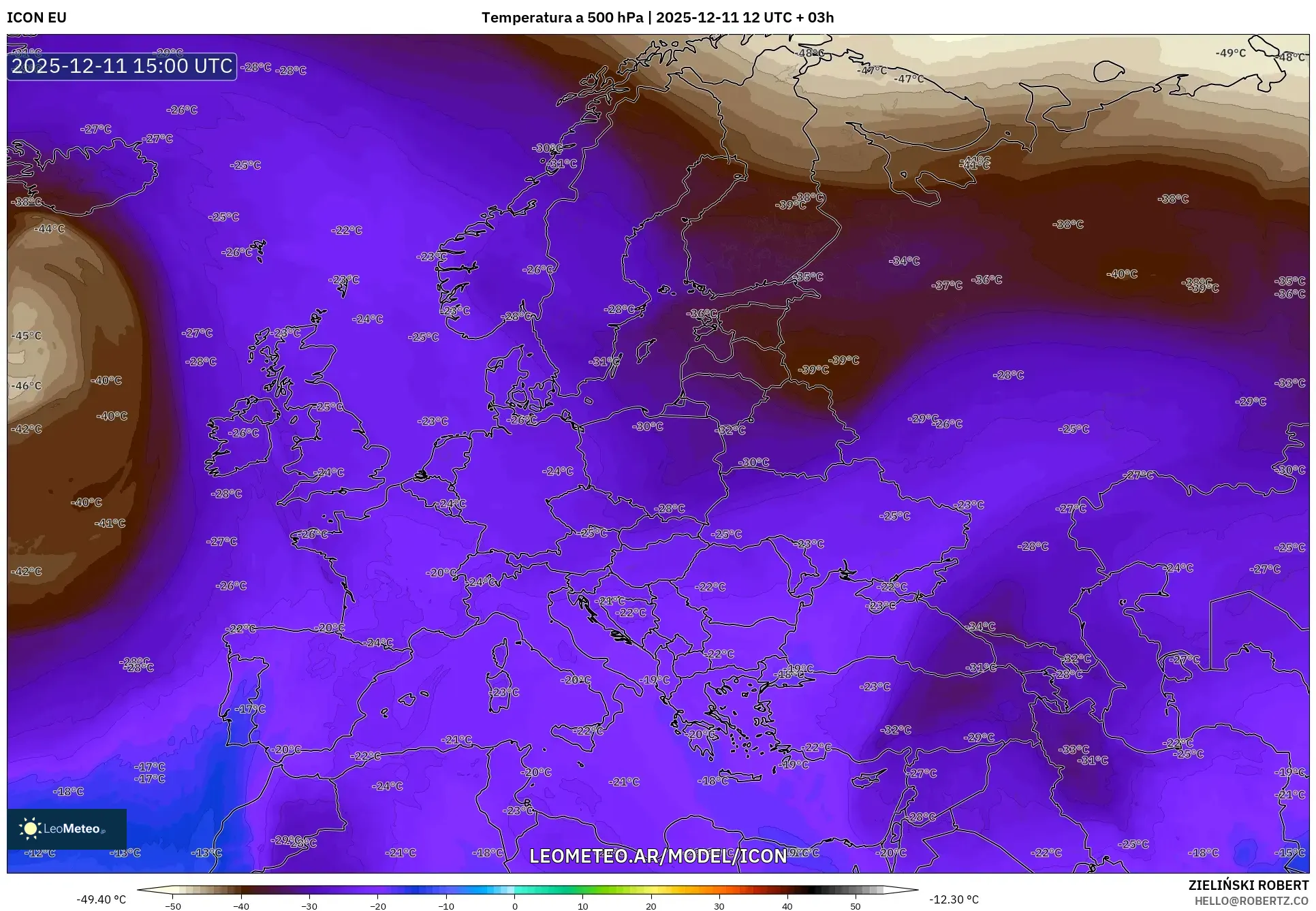 ICON model - Europa, Temperatura a 500 hPa
