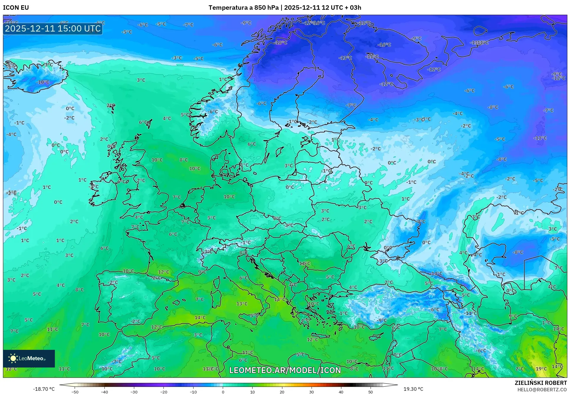 ICON model - Europa, Temperatura a 850 hPa