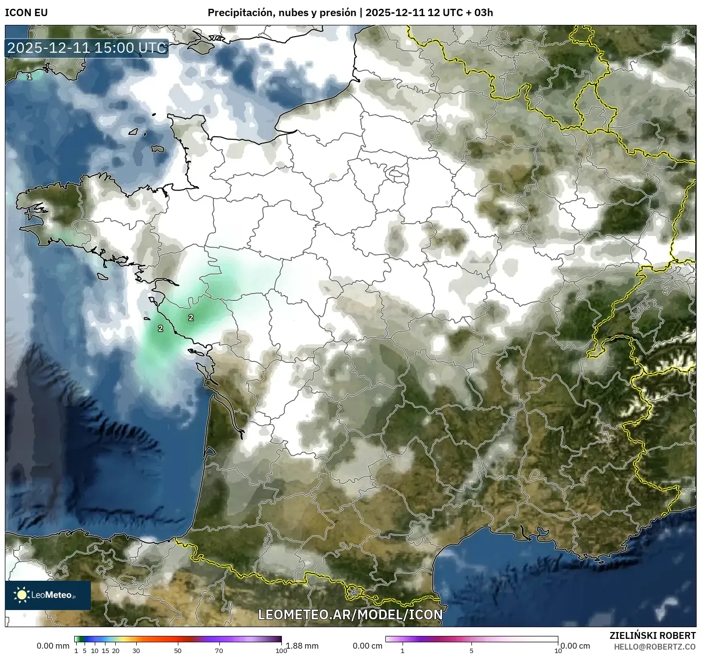 ICON model - Francia, Precipitación, nubes y presión