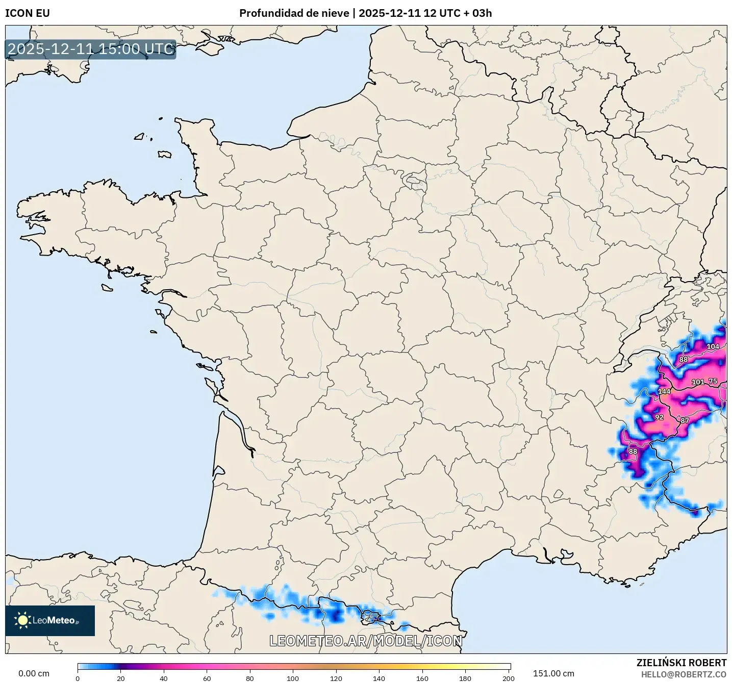 ICON model - Francia, Profundidad de nieve