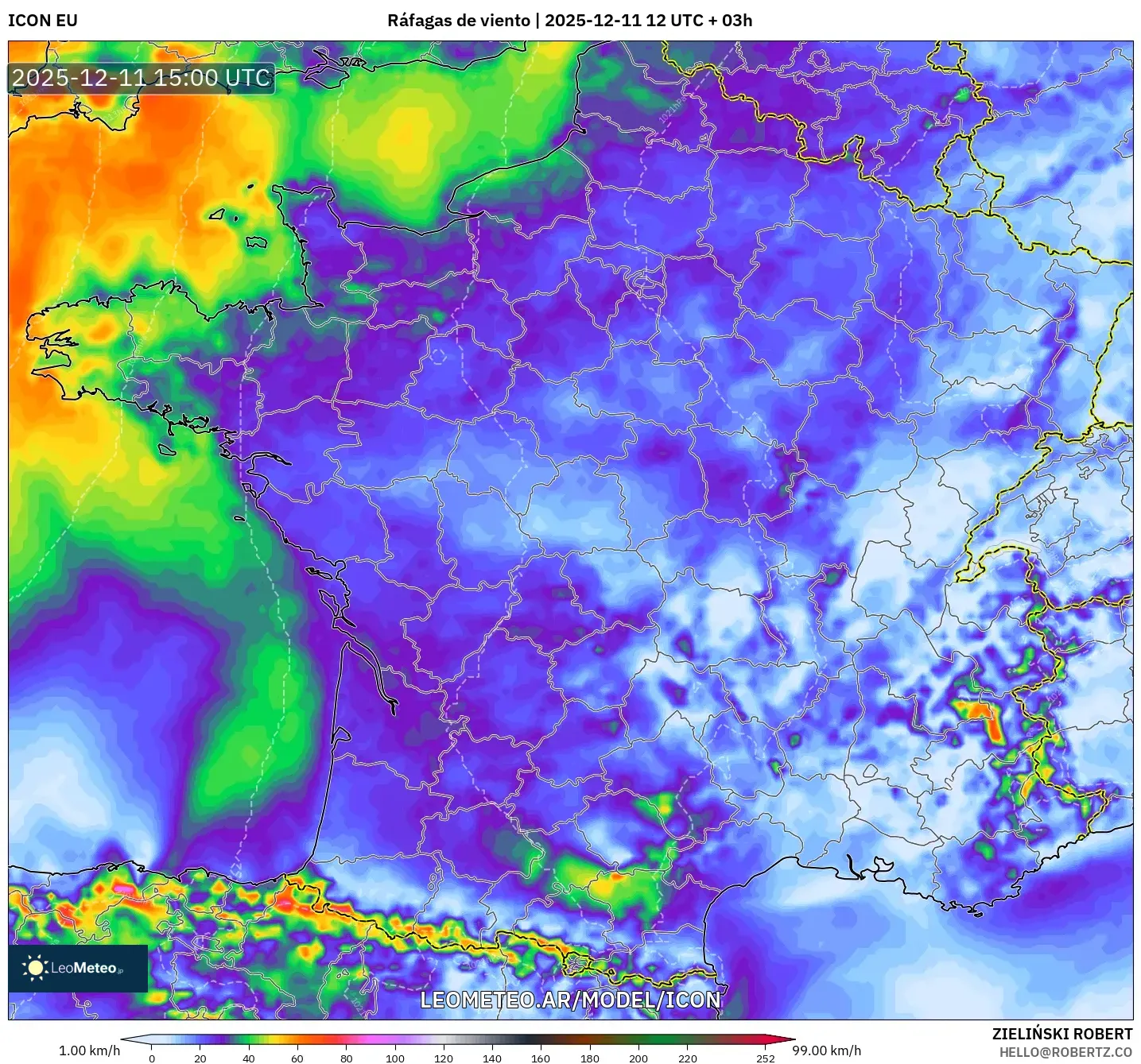 ICON model - Francia, Ráfagas de viento