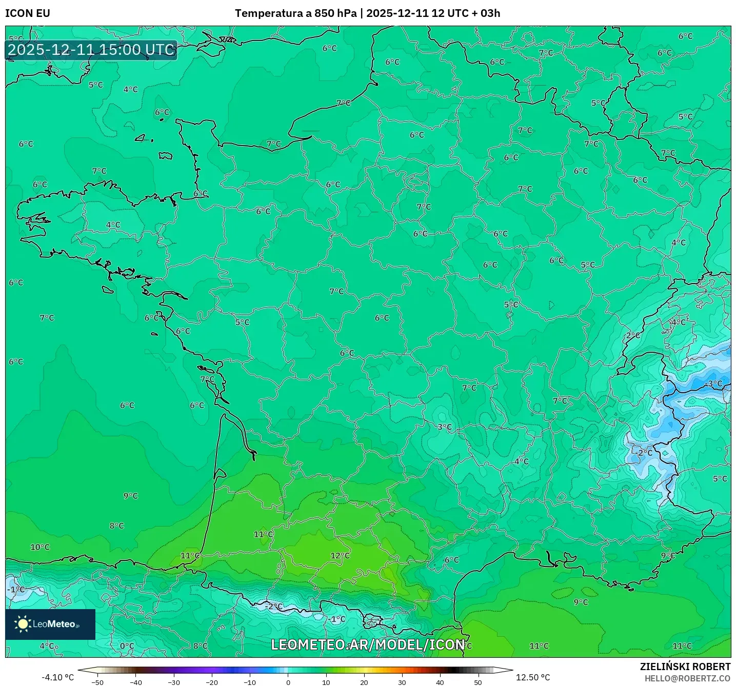 ICON model - Francia, Temperatura a 850 hPa