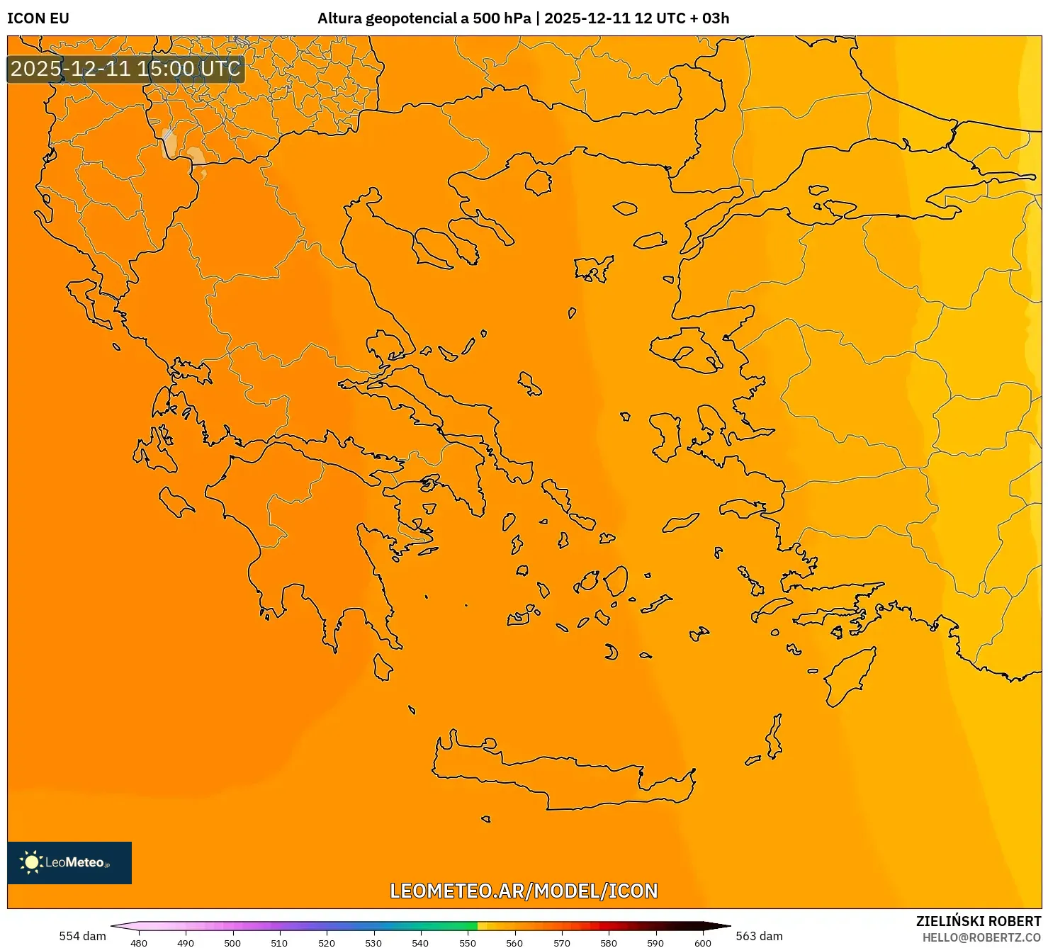 ICON model - Grecia, Altura geopotencial a 500 hPa