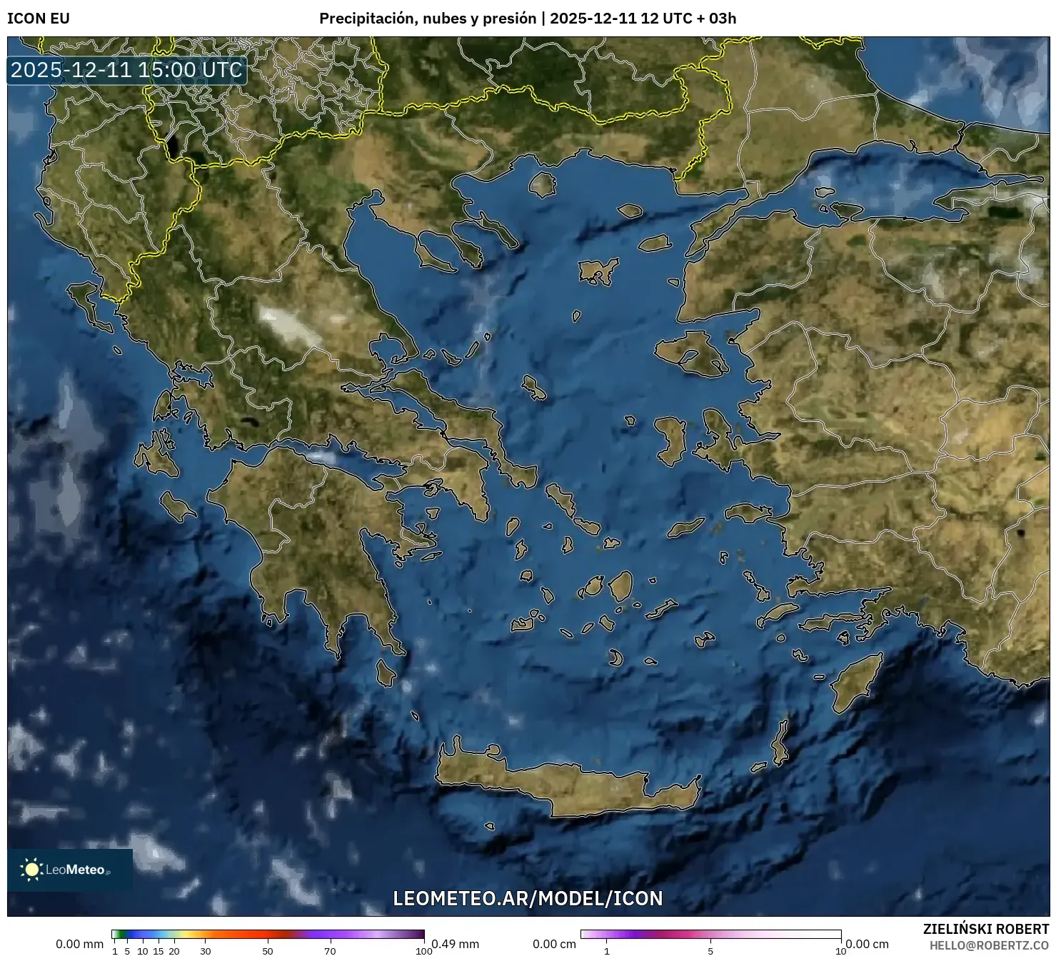 ICON model - Grecia, Precipitación, nubes y presión