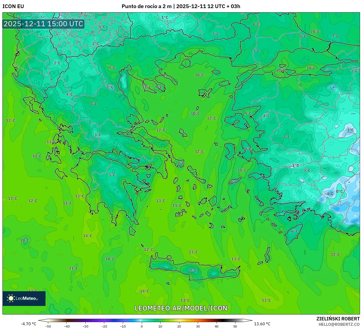 ICON model - Grecia, Punto de rocío a 2 m