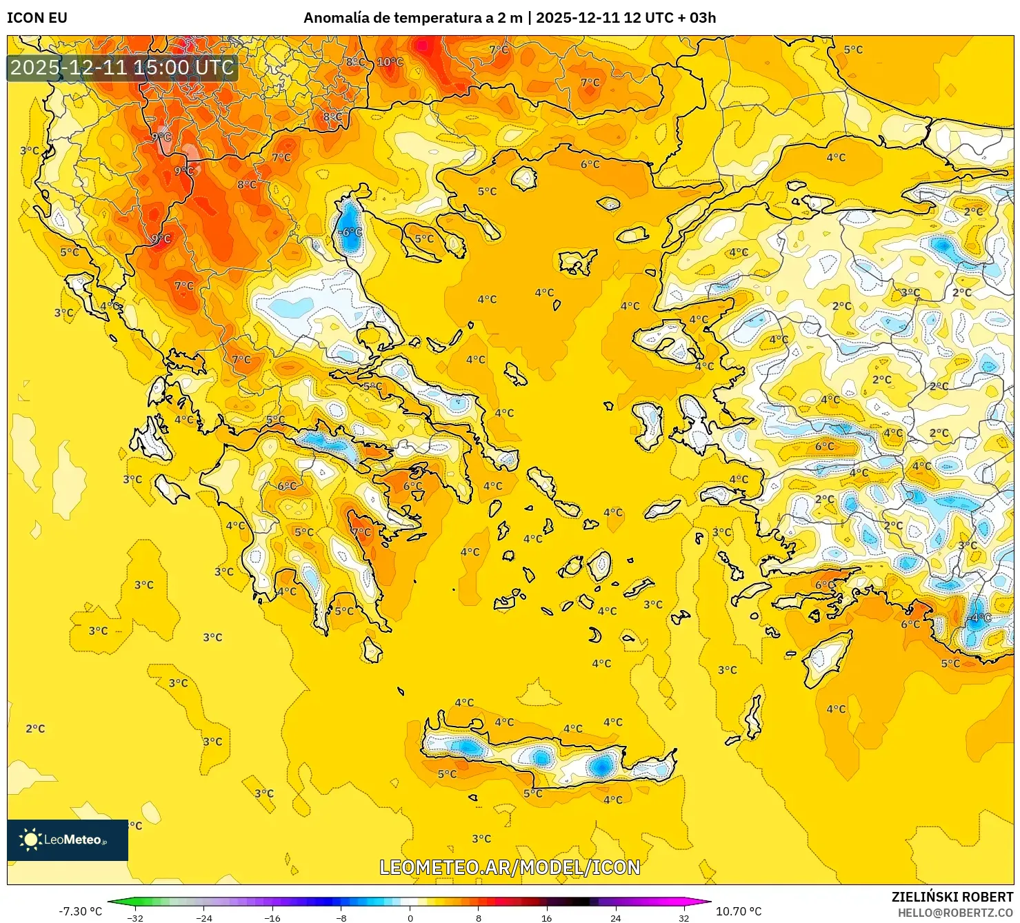 ICON model - Grecia, Anomalía de temperatura a 2 m