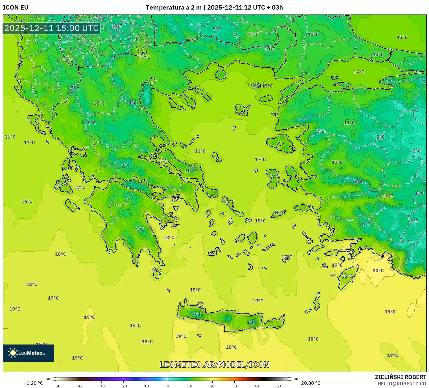ICON model - Grecia, Temperatura a 2 m