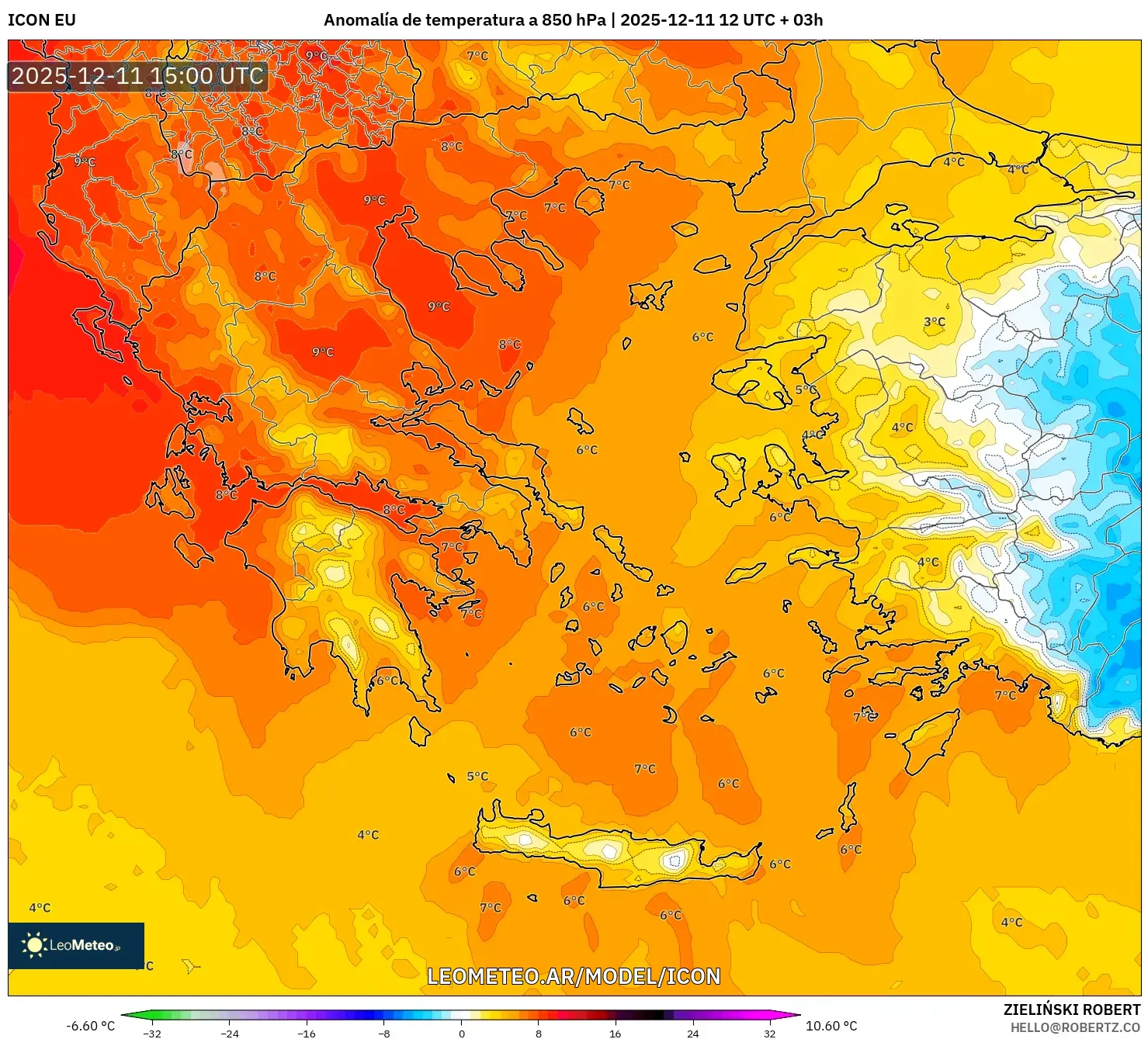 ICON model - Grecia, Anomalía de temperatura a 850 hPa