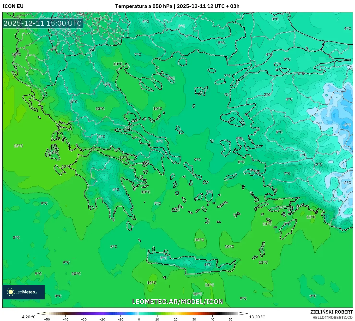 ICON model - Grecia, Temperatura a 850 hPa