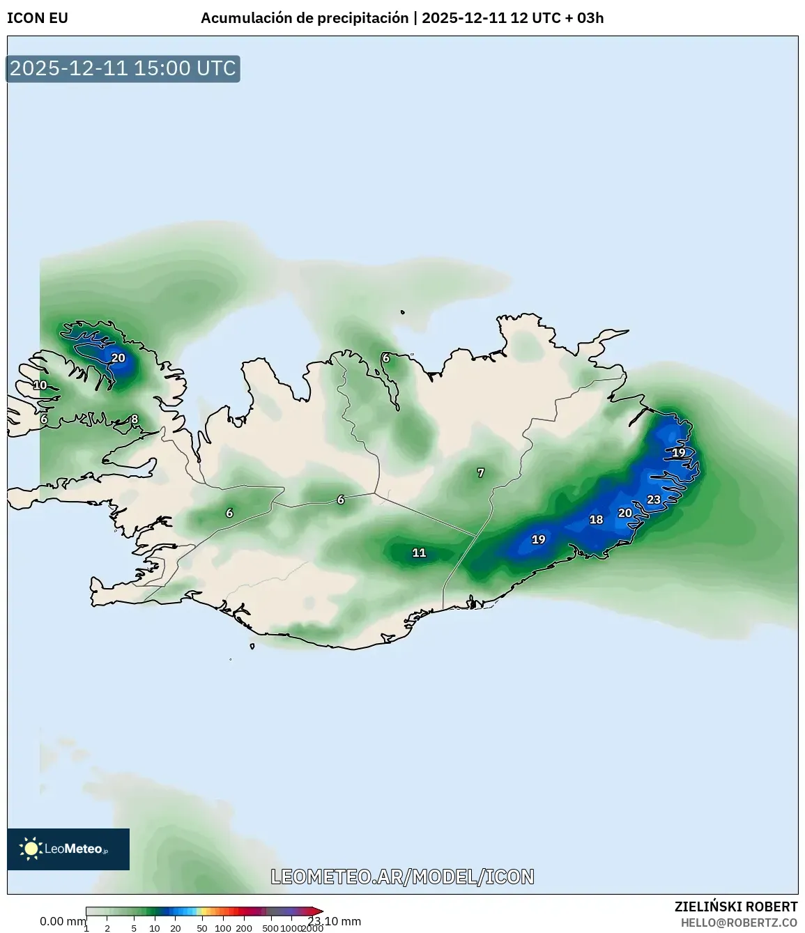 ICON model - Islandia, Acumulación de precipitación