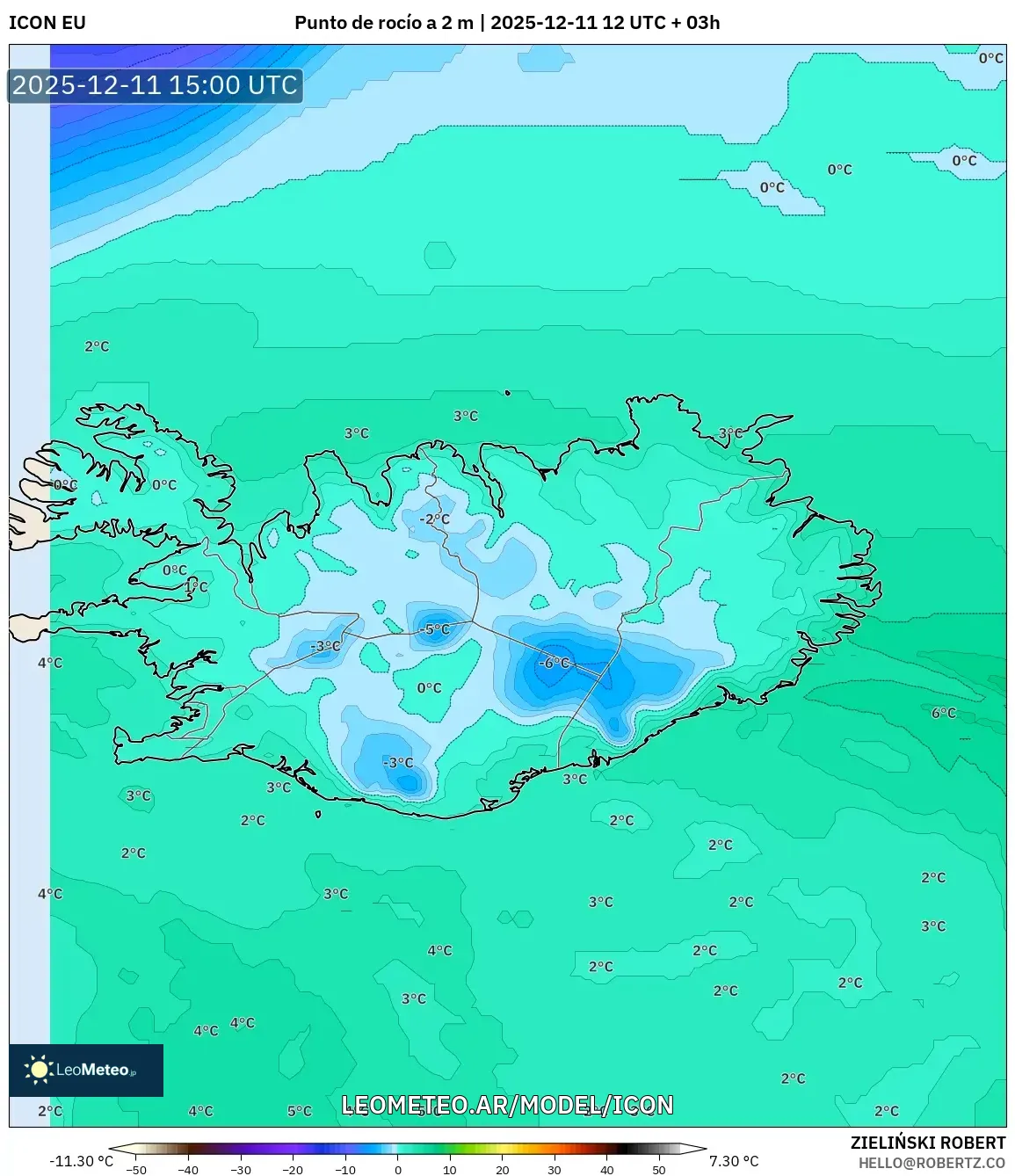ICON model - Islandia, Punto de rocío a 2 m