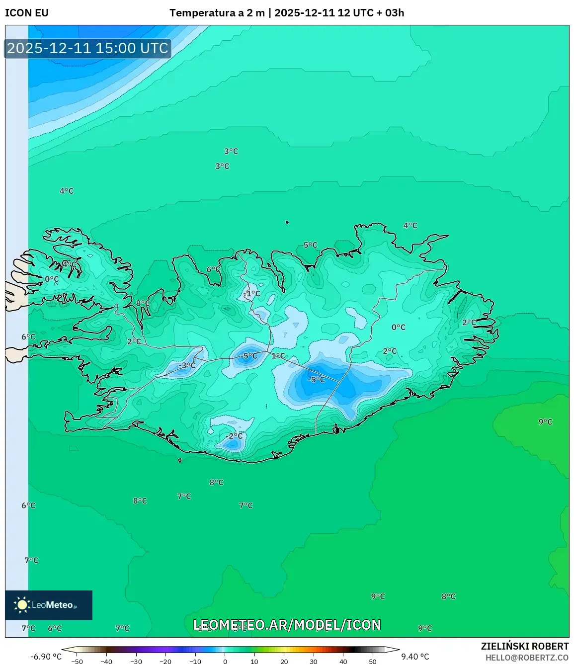 ICON model - Islandia, Temperatura a 2 m