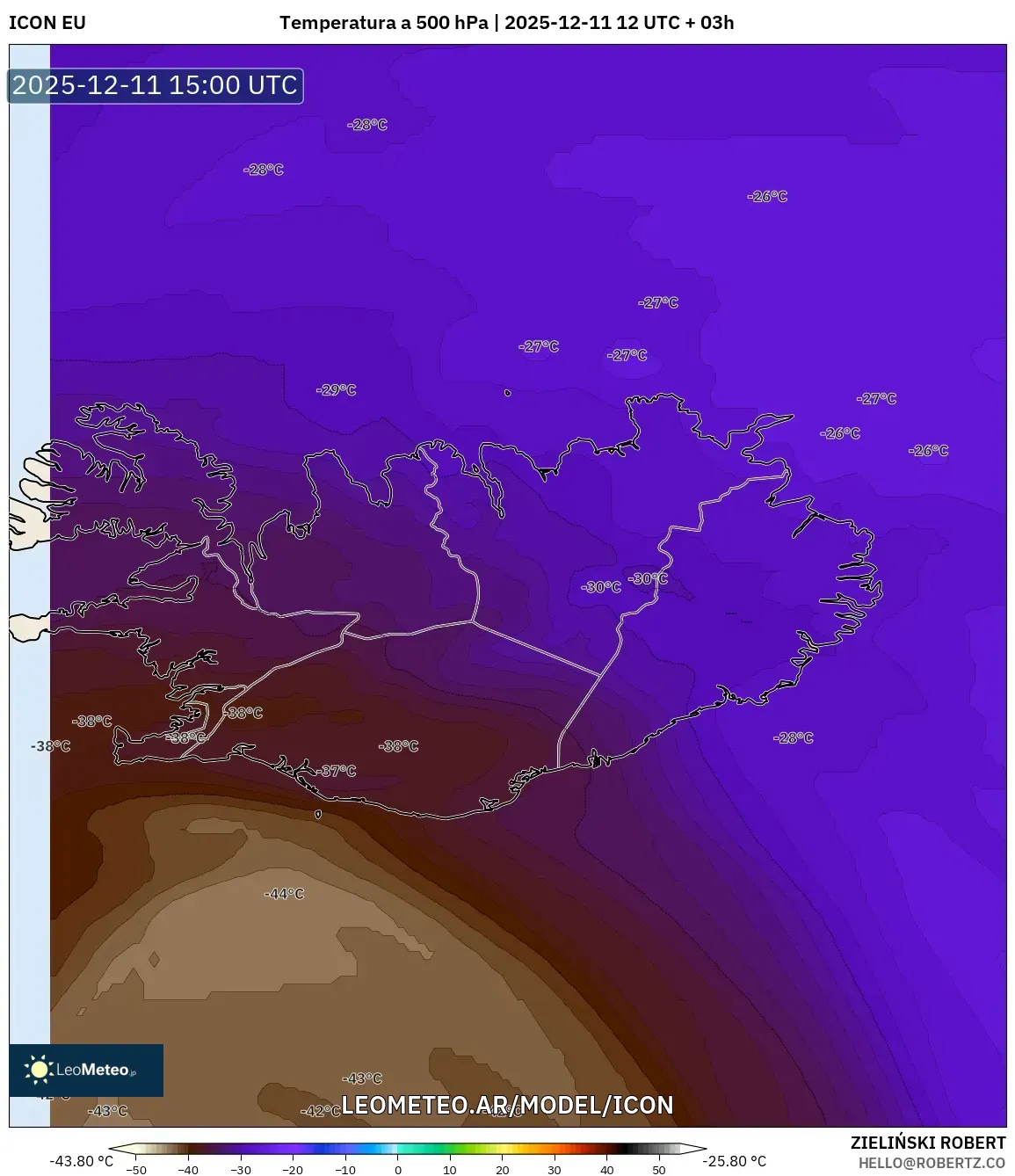 ICON model - Islandia, Temperatura a 500 hPa