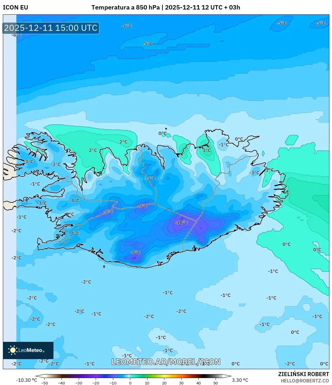 ICON model - Islandia, Temperatura a 850 hPa
