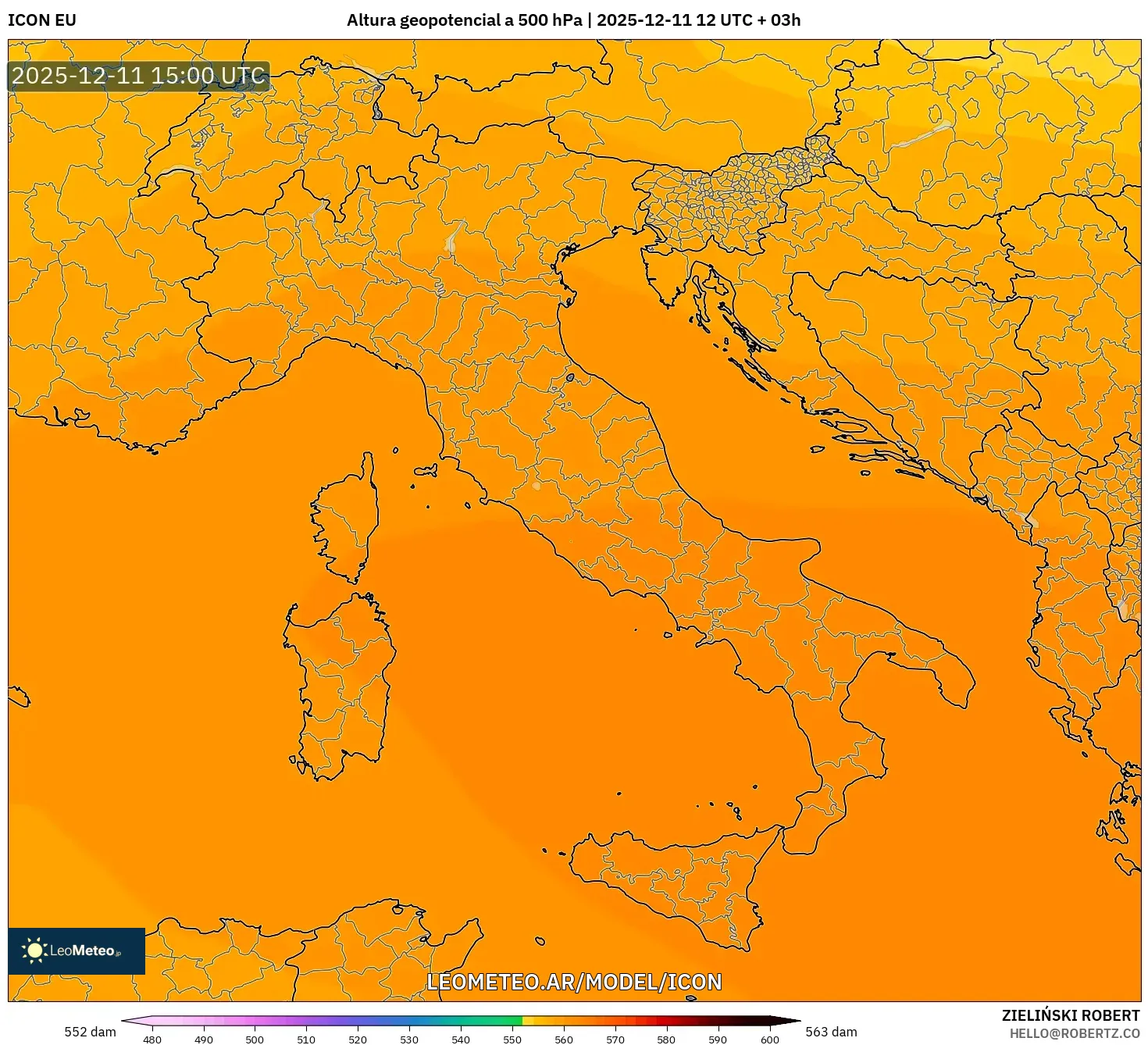 ICON model - Italia, Altura geopotencial a 500 hPa