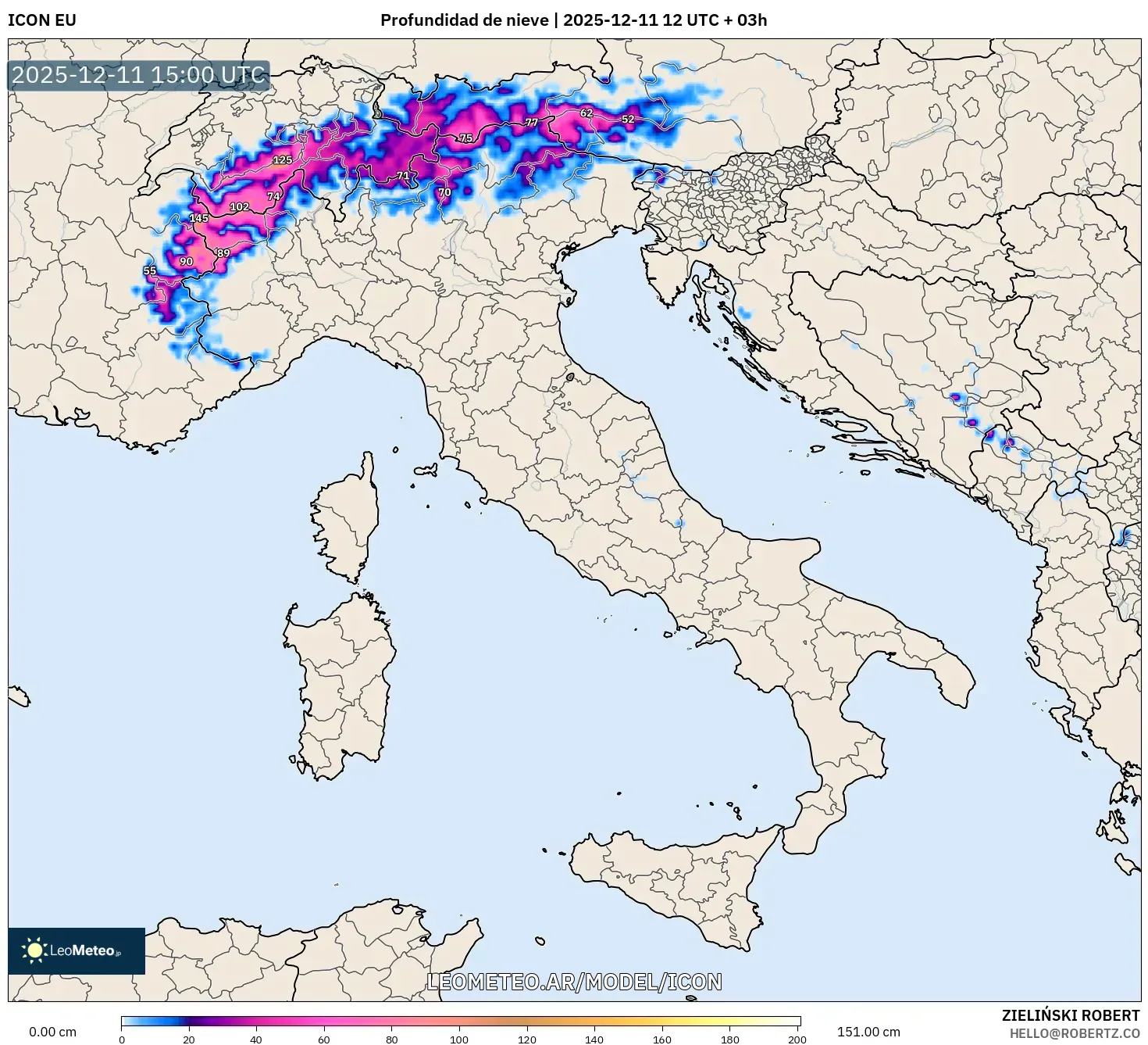 ICON model - Italia, Profundidad de nieve