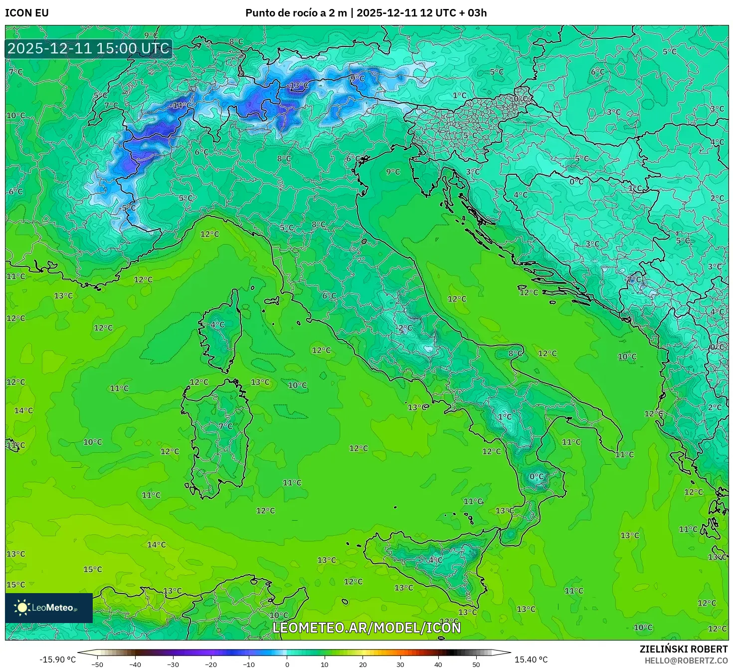 ICON model - Italia, Punto de rocío a 2 m