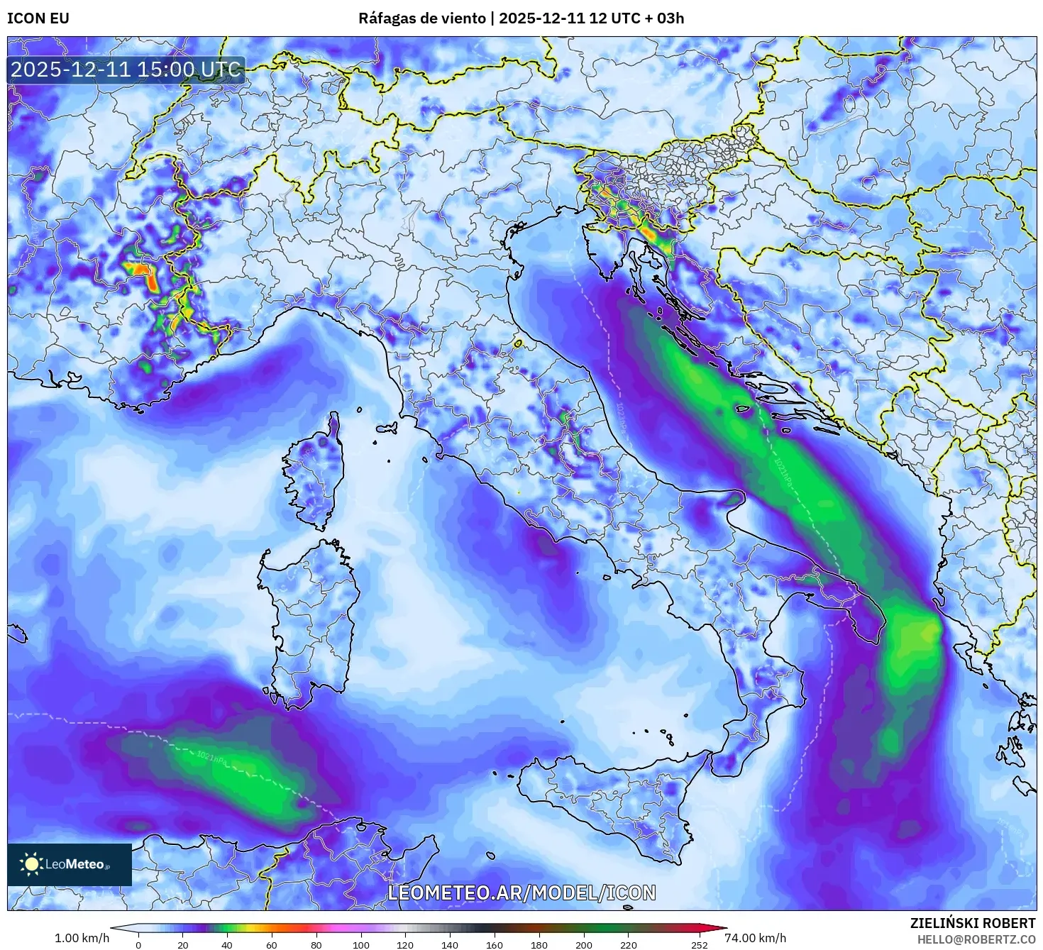 ICON model - Italia, Ráfagas de viento