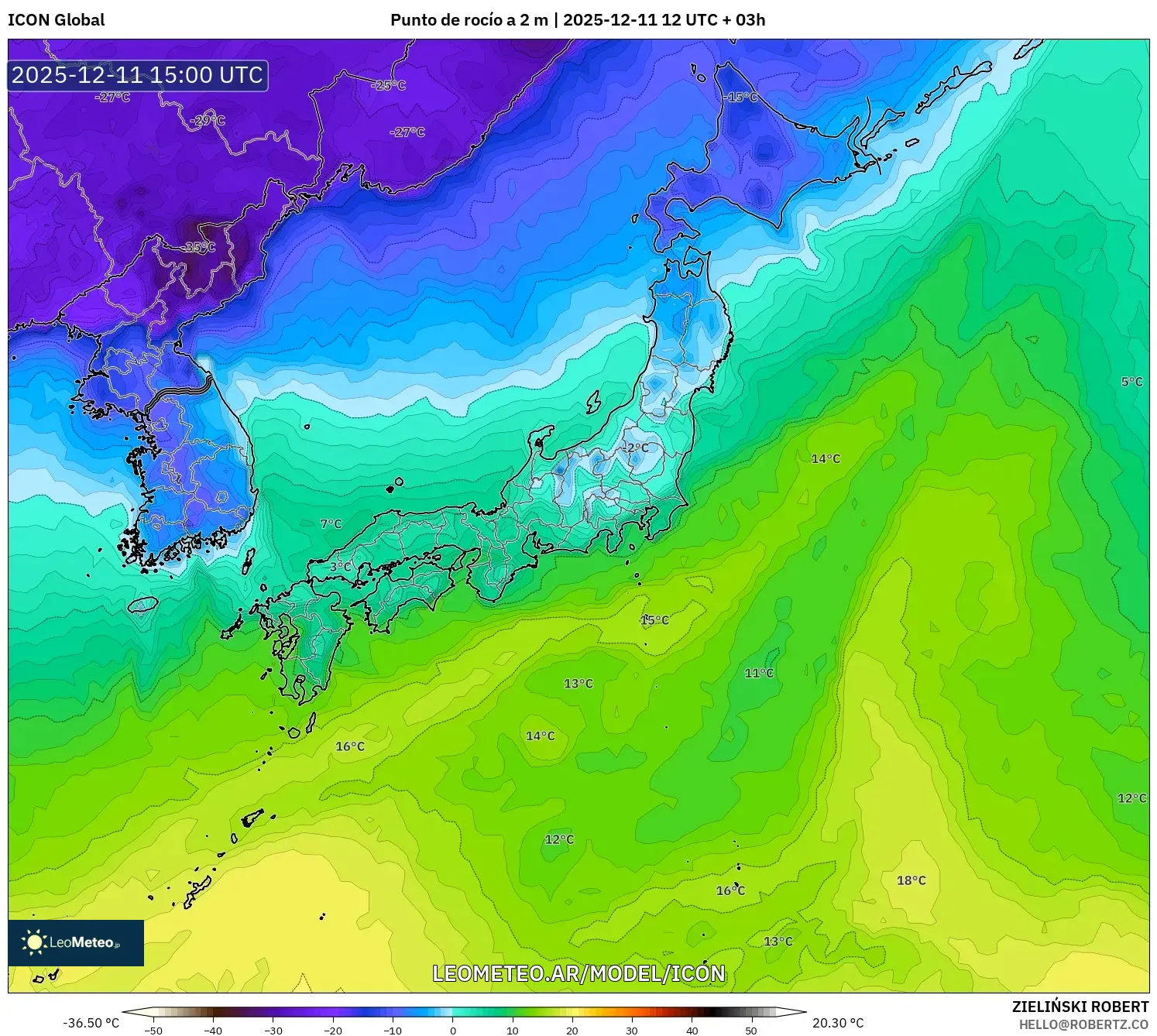 ICON model - Japón, Punto de rocío a 2 m