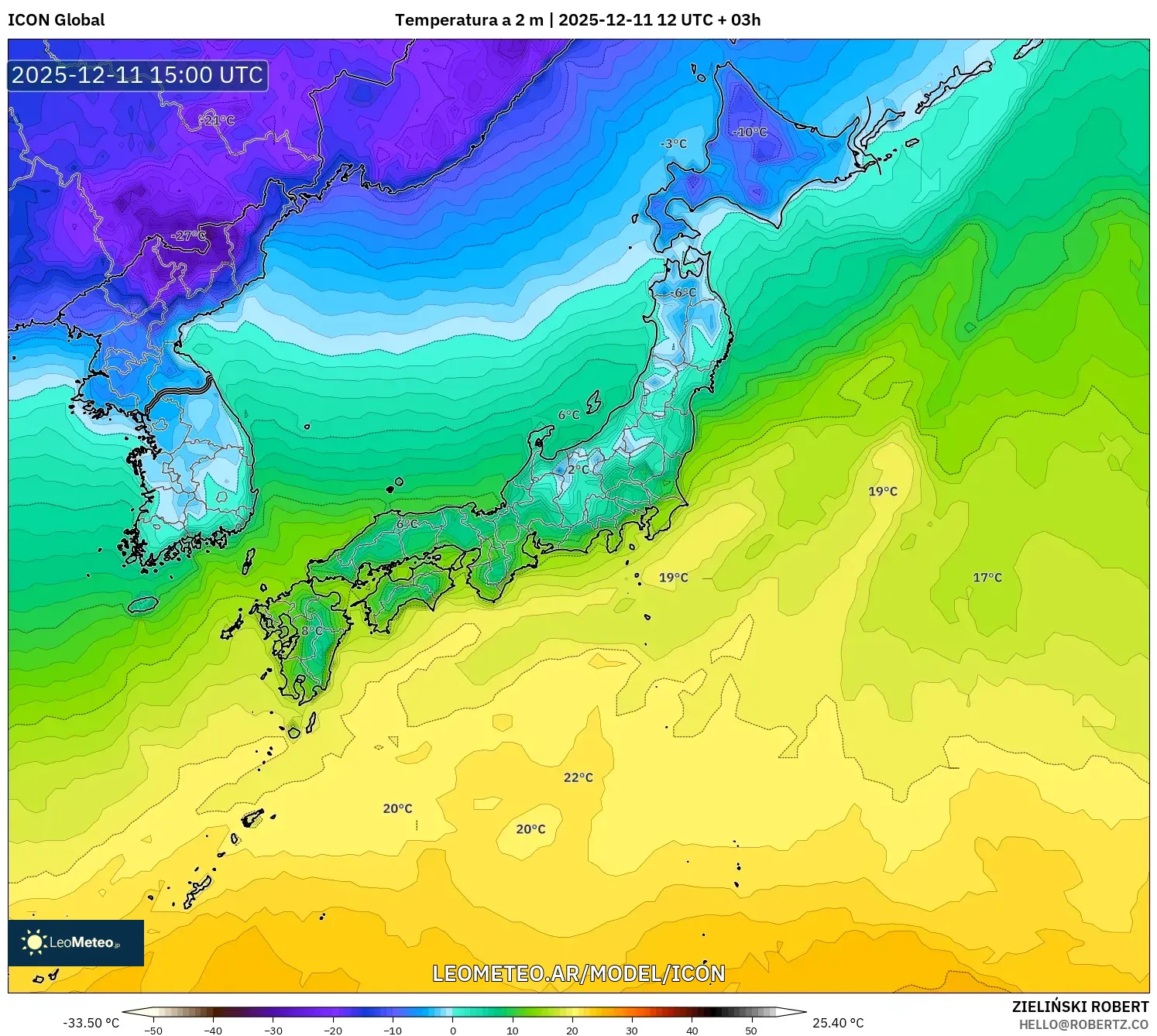 ICON model - Japón, Temperatura a 2 m
