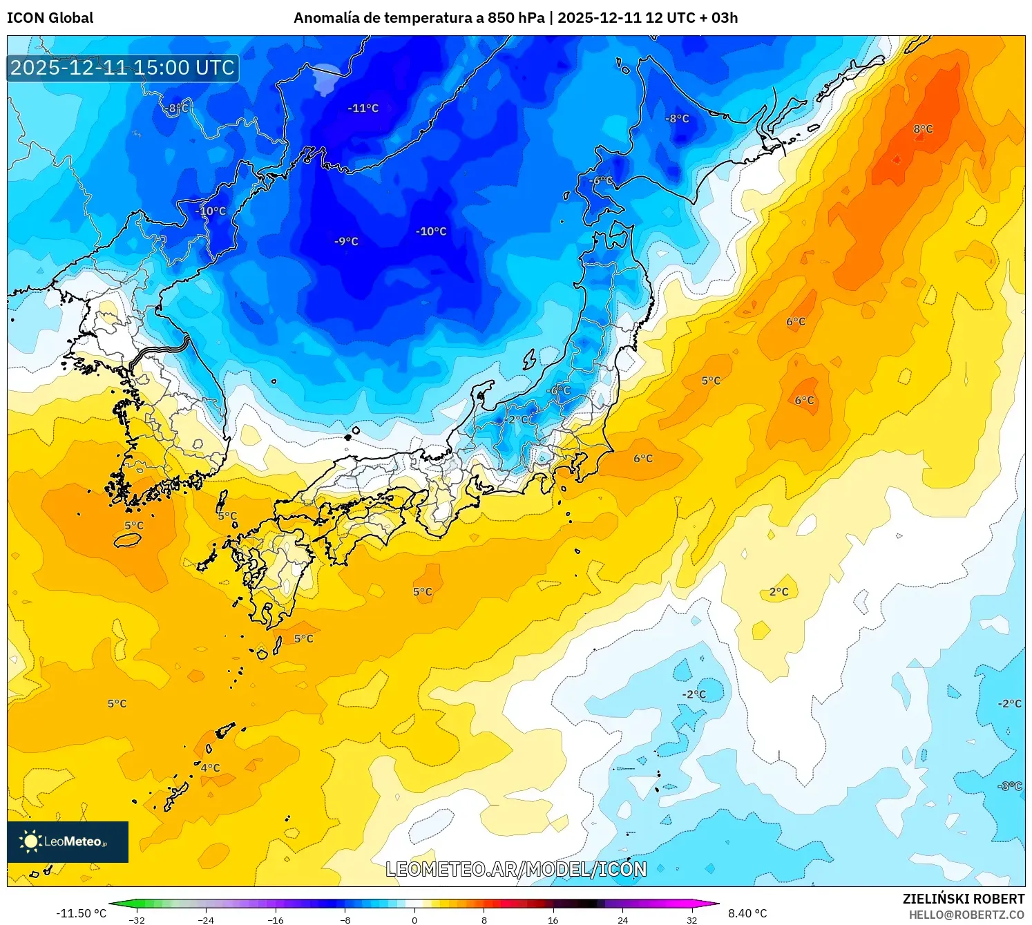 ICON model - Japón, Anomalía de temperatura a 850 hPa
