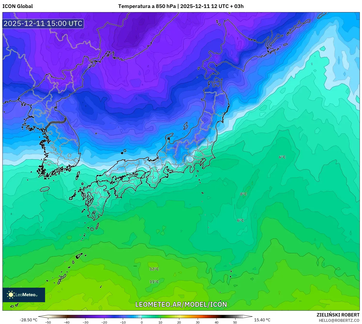 ICON model - Japón, Temperatura a 850 hPa