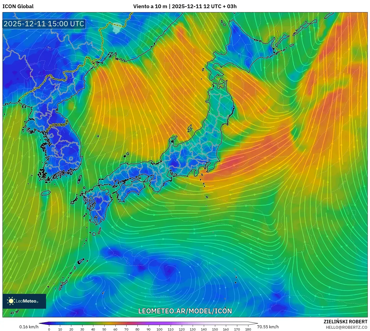 ICON model - Japón, Viento a 10 m