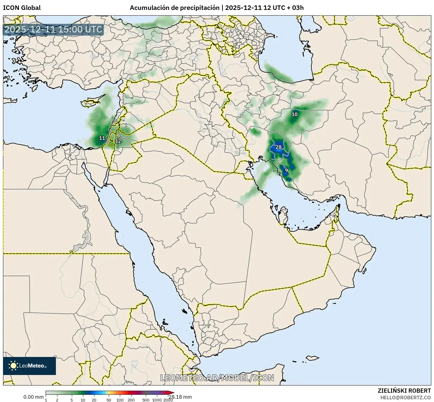 ICON model - Oriente Medio, Acumulación de precipitación