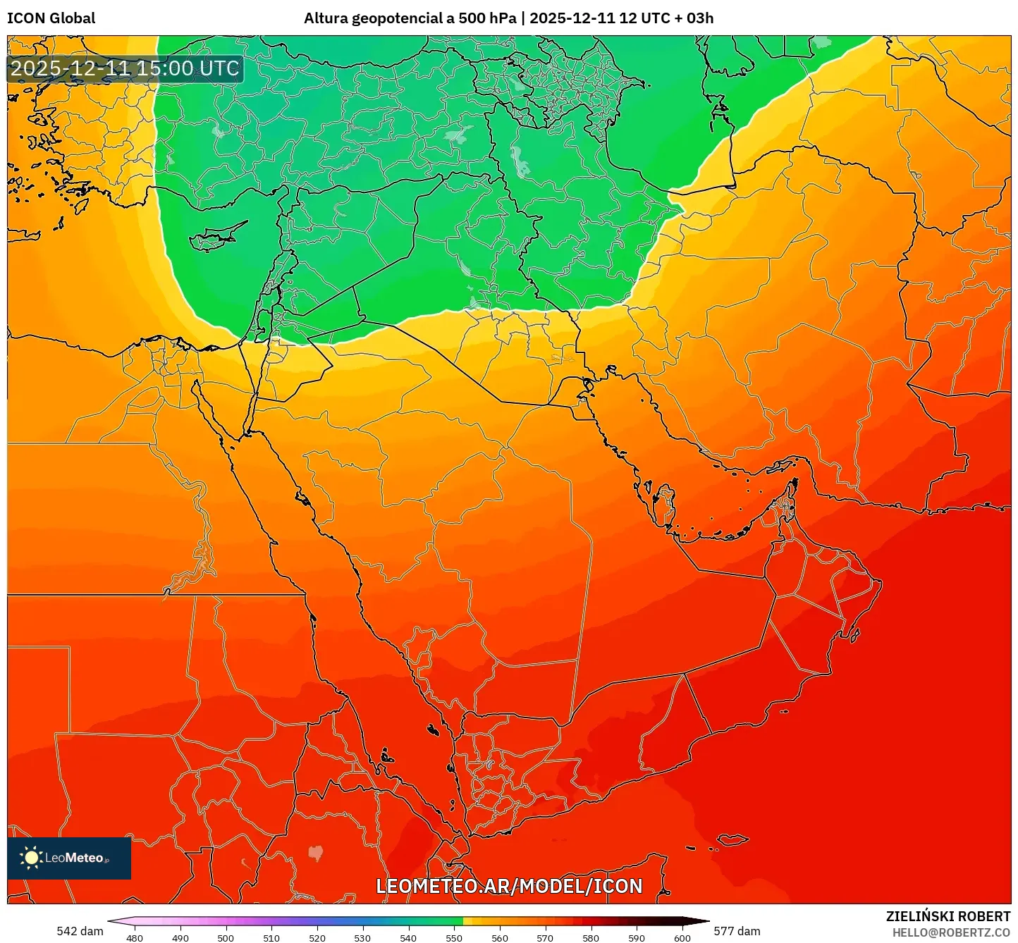ICON model - Oriente Medio, Altura geopotencial a 500 hPa