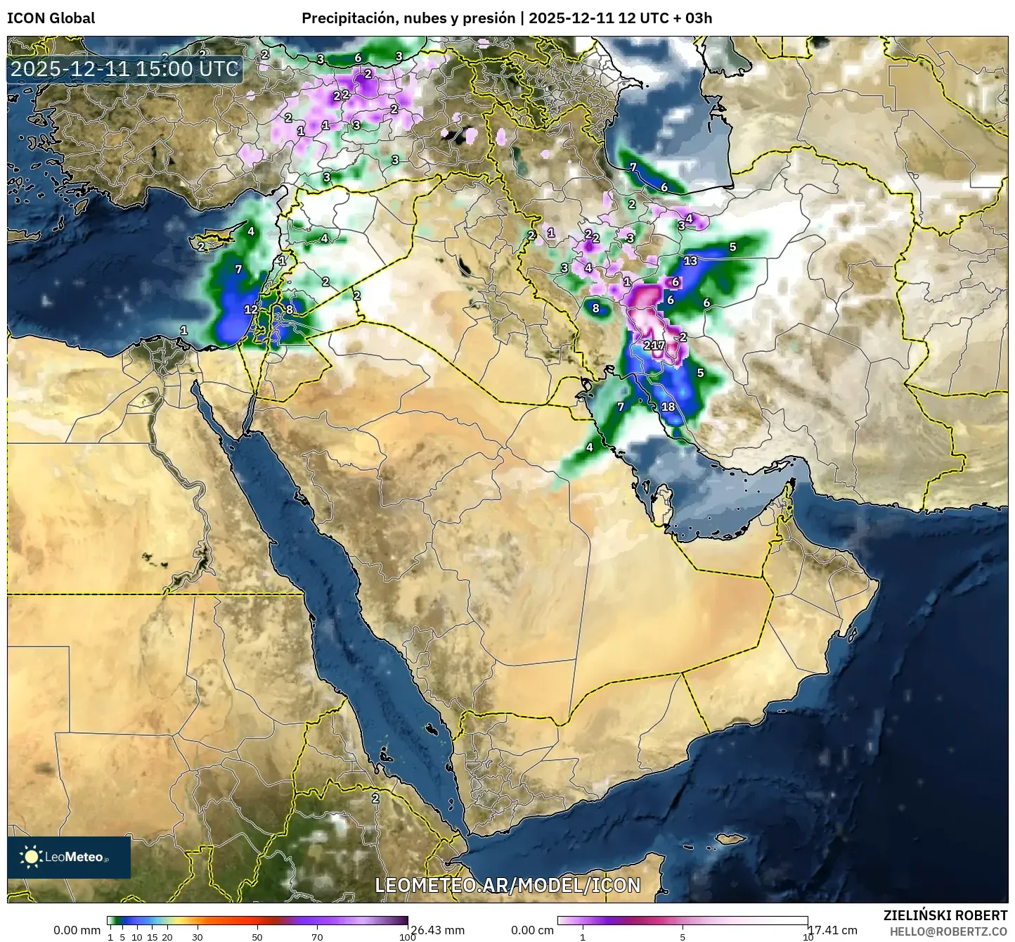 ICON model - Oriente Medio, Precipitación, nubes y presión