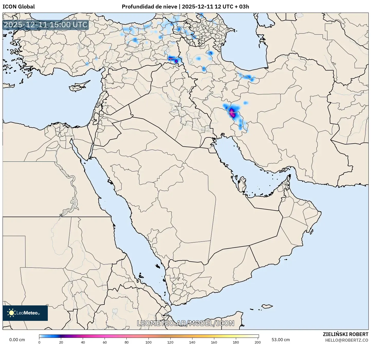 ICON model - Oriente Medio, Profundidad de nieve