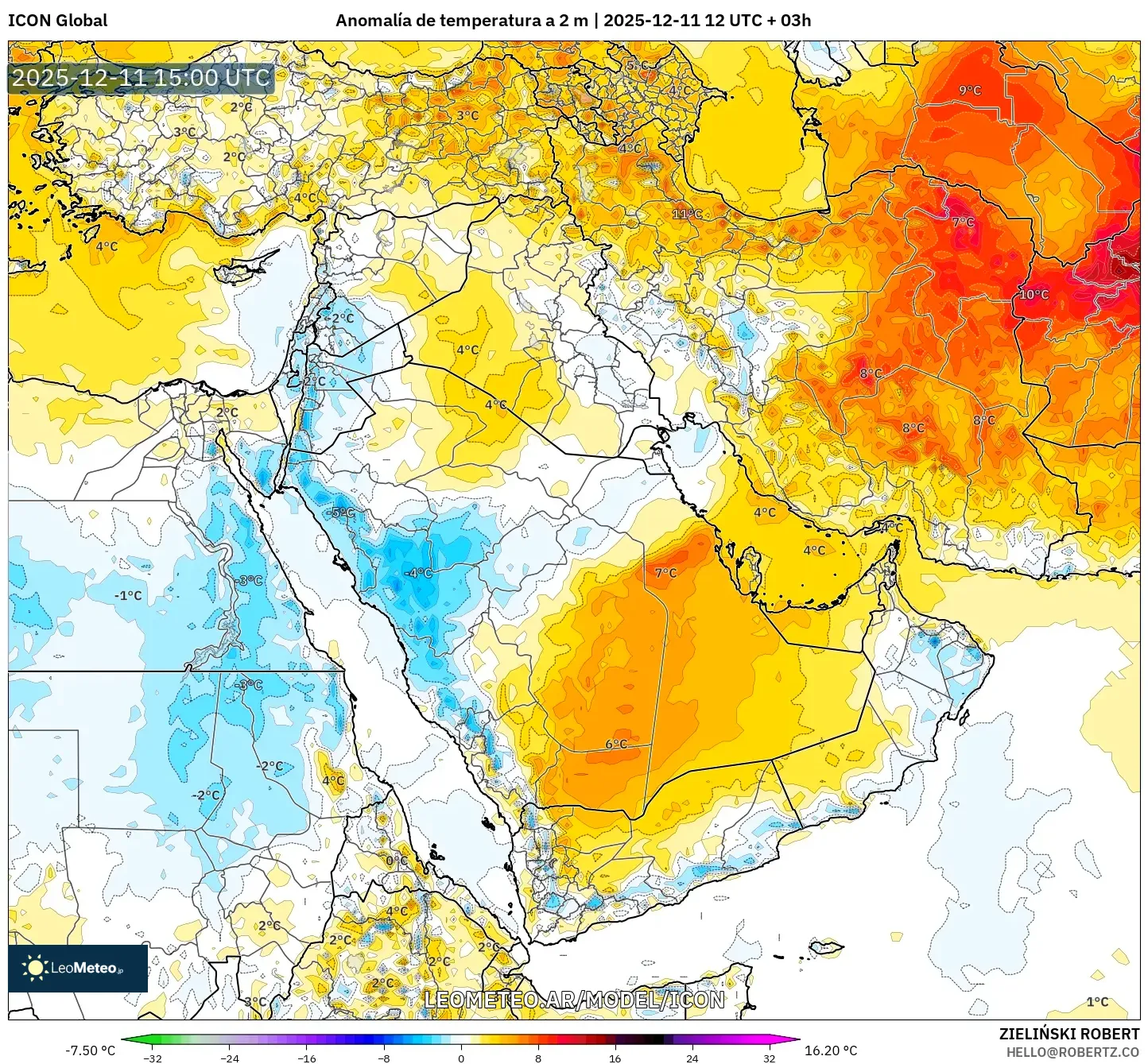 ICON model - Oriente Medio, Anomalía de temperatura a 2 m