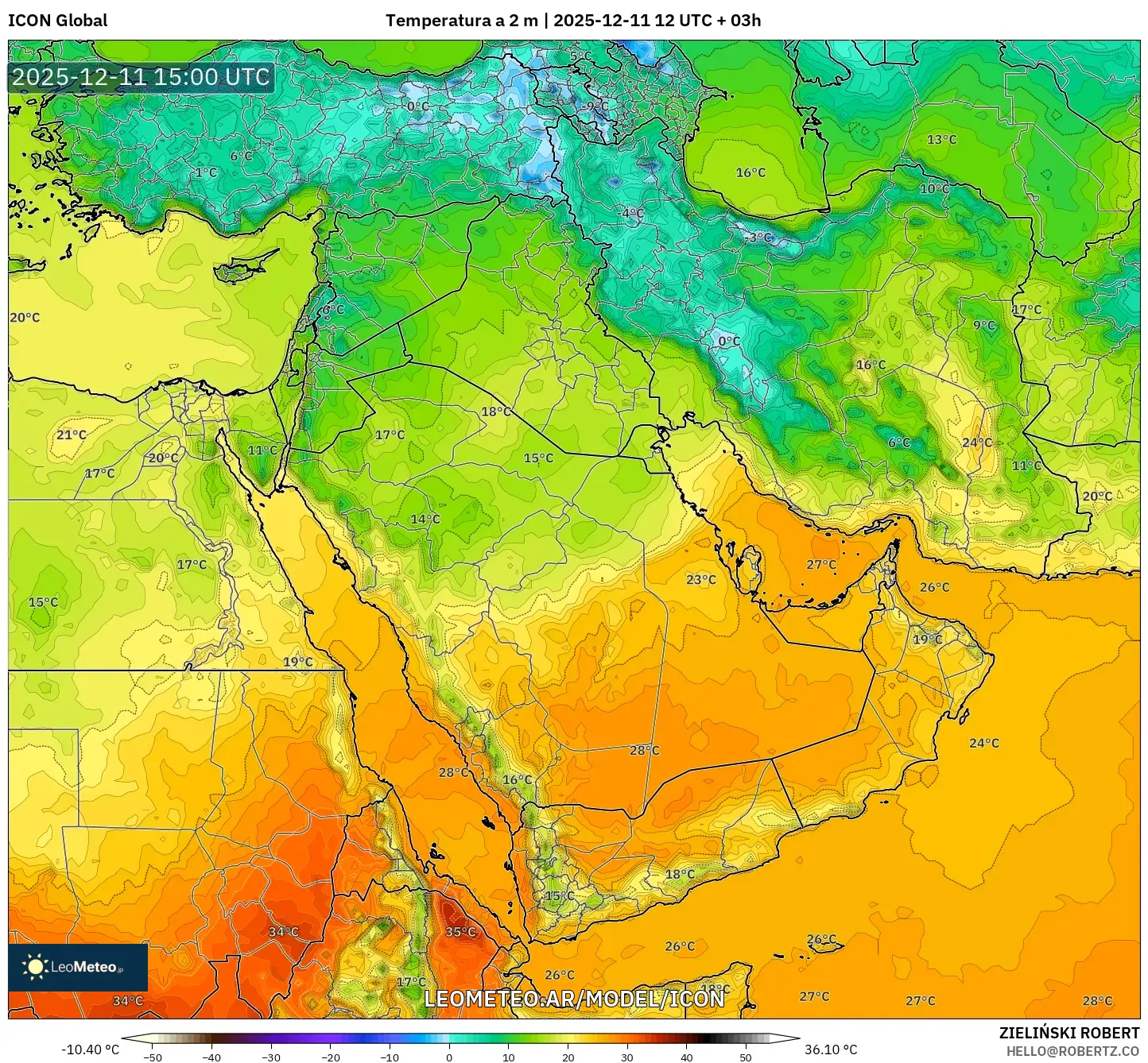 ICON model - Oriente Medio, Temperatura a 2 m