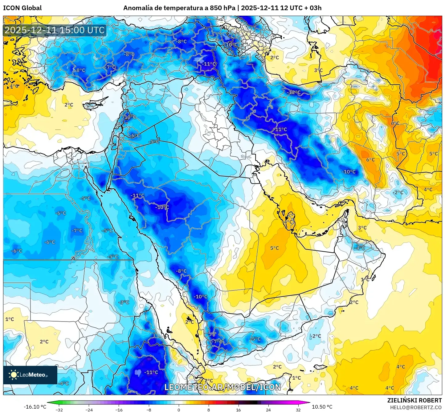 ICON model - Oriente Medio, Anomalía de temperatura a 850 hPa