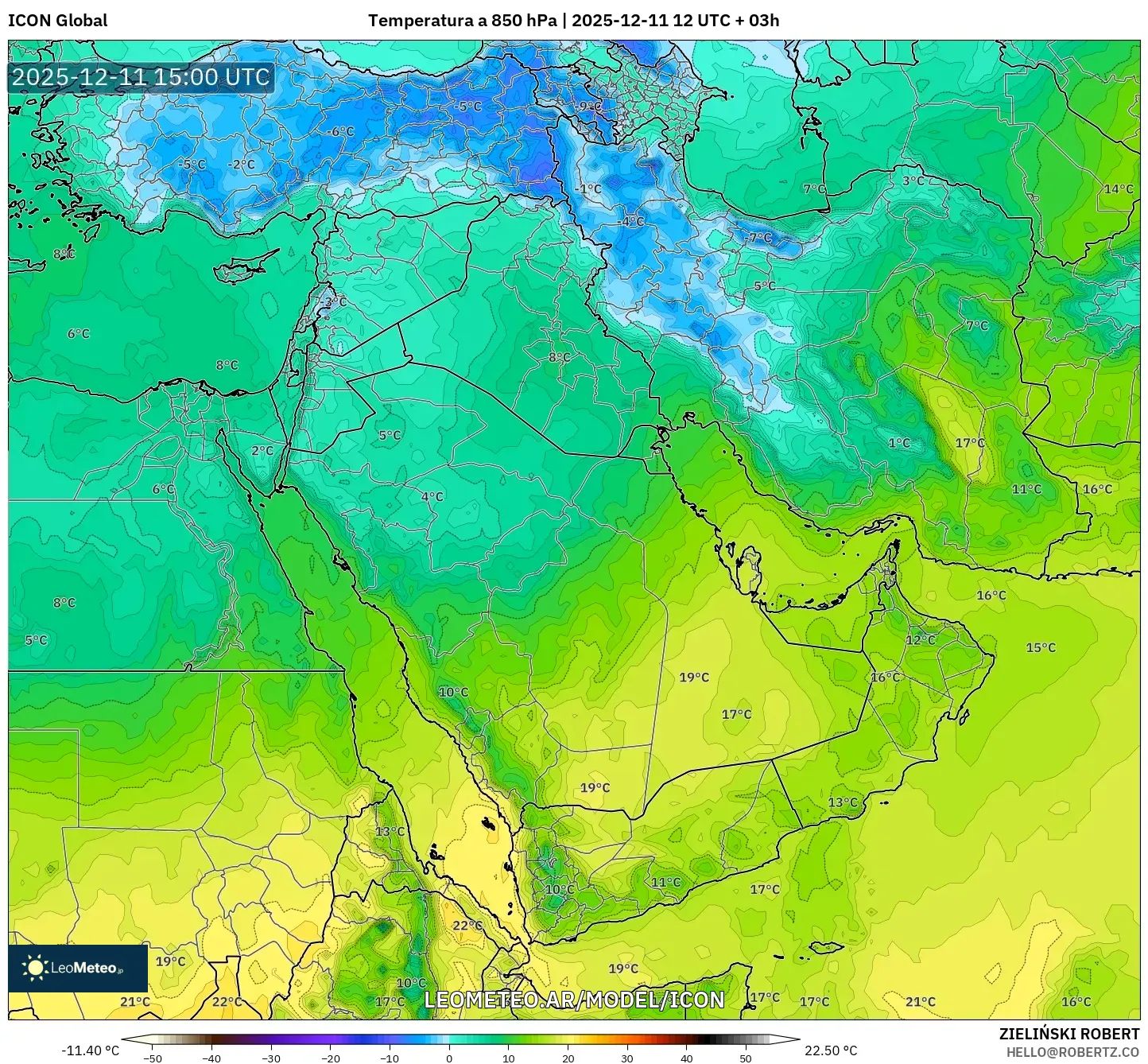 ICON model - Oriente Medio, Temperatura a 850 hPa