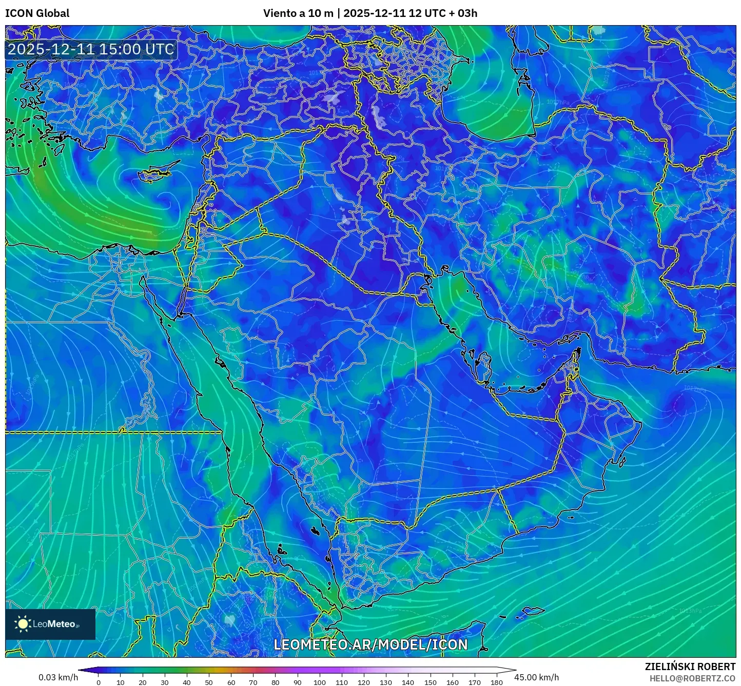 ICON model - Oriente Medio, Viento a 10 m