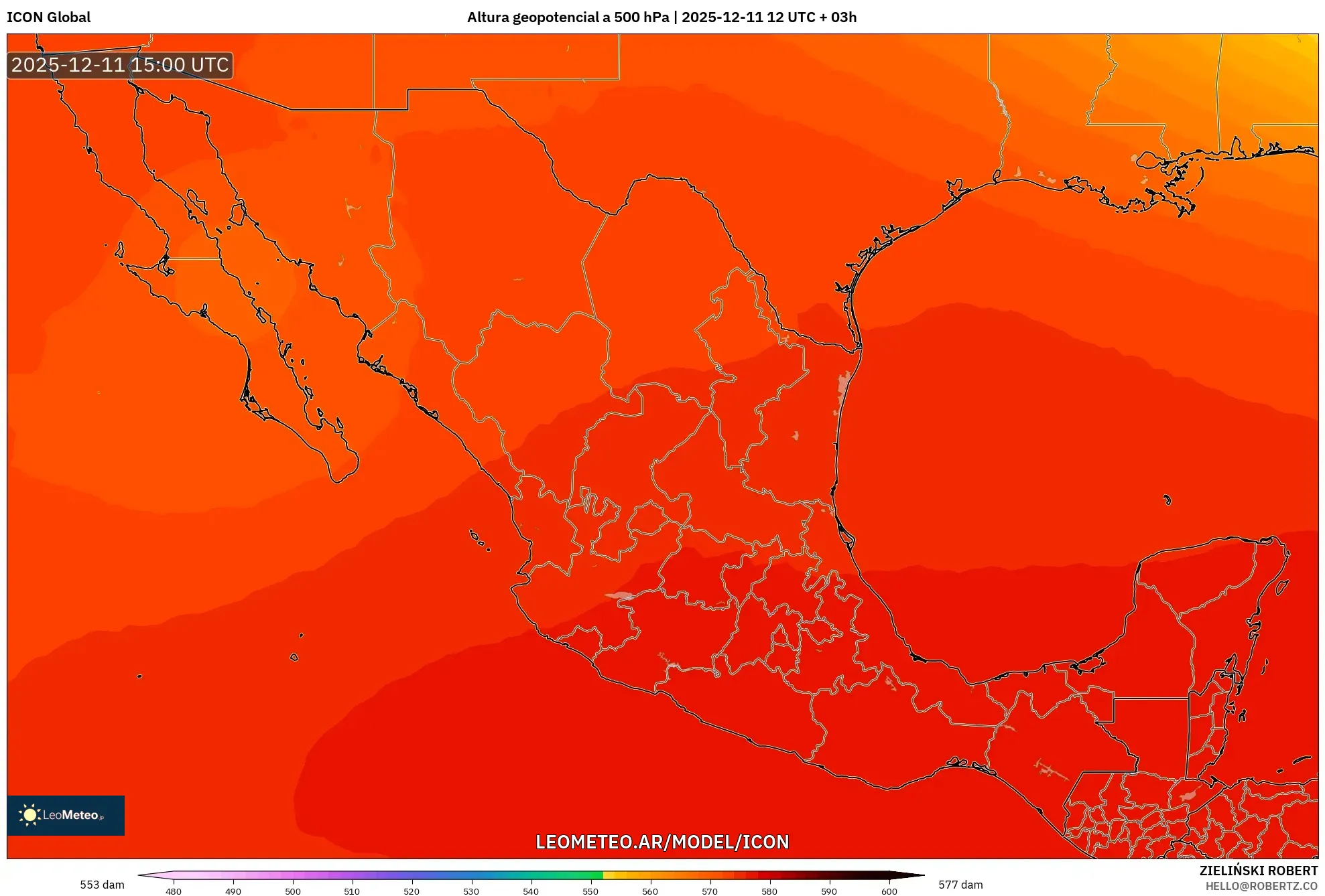 ICON model - México, Altura geopotencial a 500 hPa
