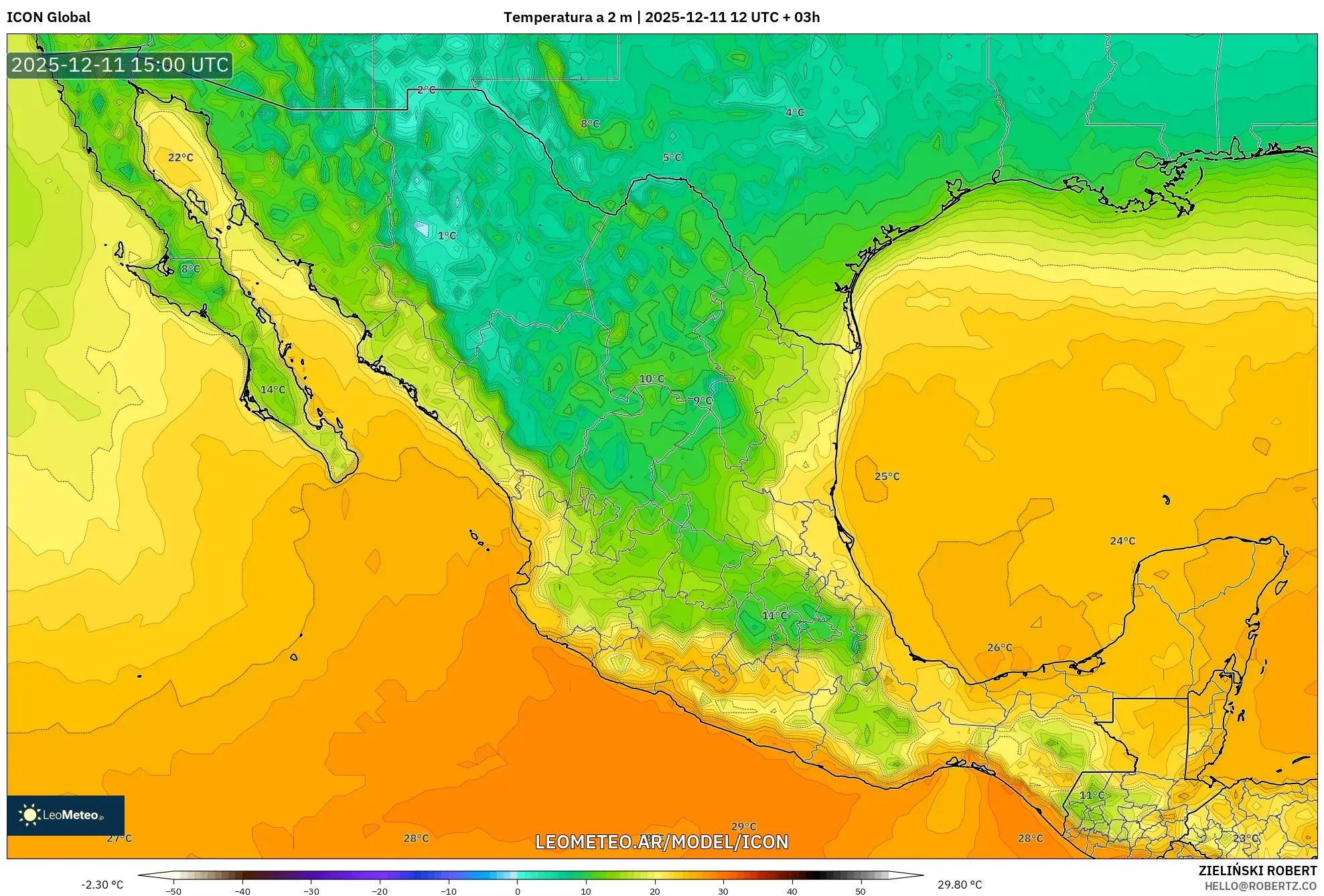 ICON model - México, Temperatura a 2 m