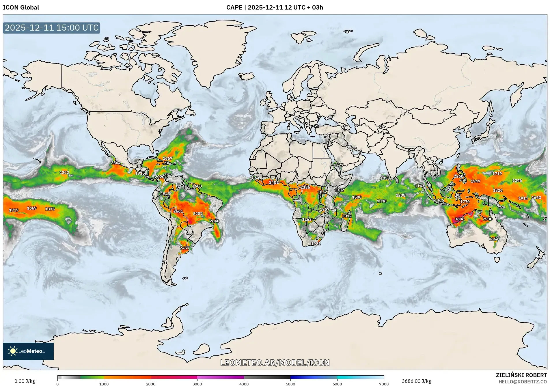 ICON model - Mundo, CAPE